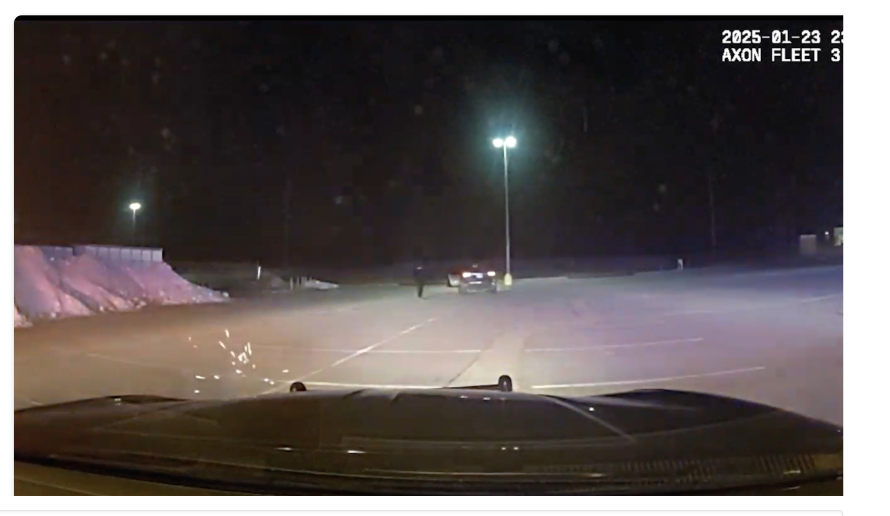 Image from Sedgwick County Deputy dash camera of shots fired at the patrol vehicle