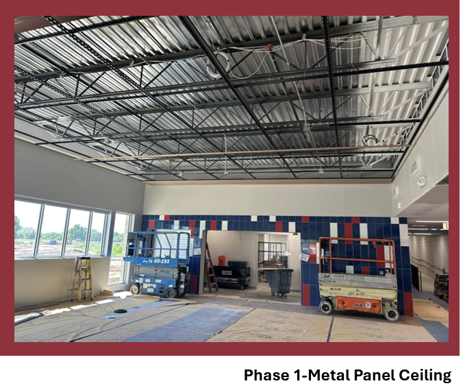 A new metal ceiling being installed in the new south addition at O'Loughlin Elementary School. The south addition will house a new cafeteria and art room. Courtesy photo
