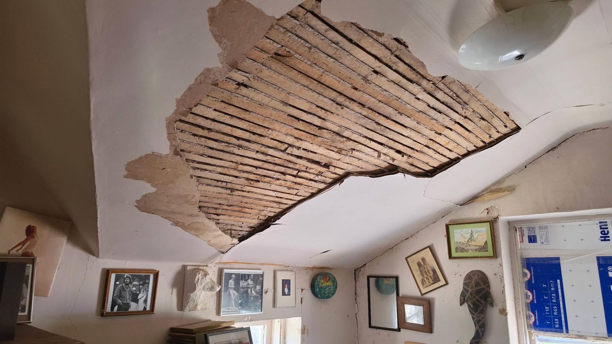A view of the roof currently inside Felton's workshop. Photo courtesy of the Ellis County Historical Society. 