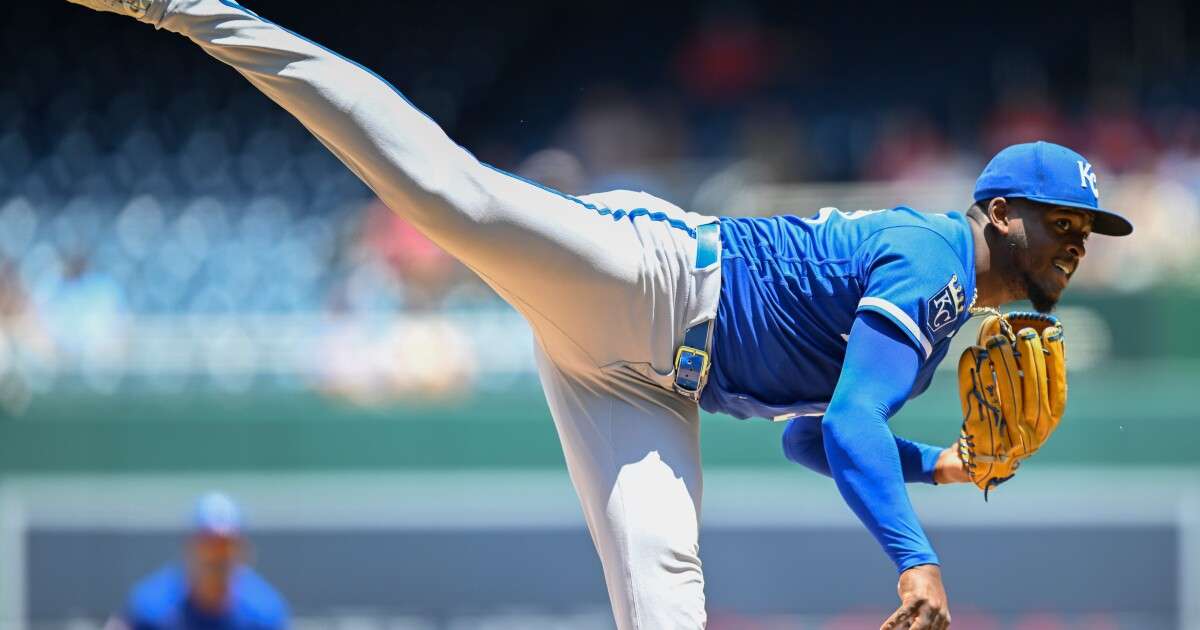 Kansas City Royals pitcher Luinder Avila follows through during the first inning of a baseball game against the Washington Nationals, Wednesday, June 17, 2026, in Washington. (AP Photo/John McDonnell)