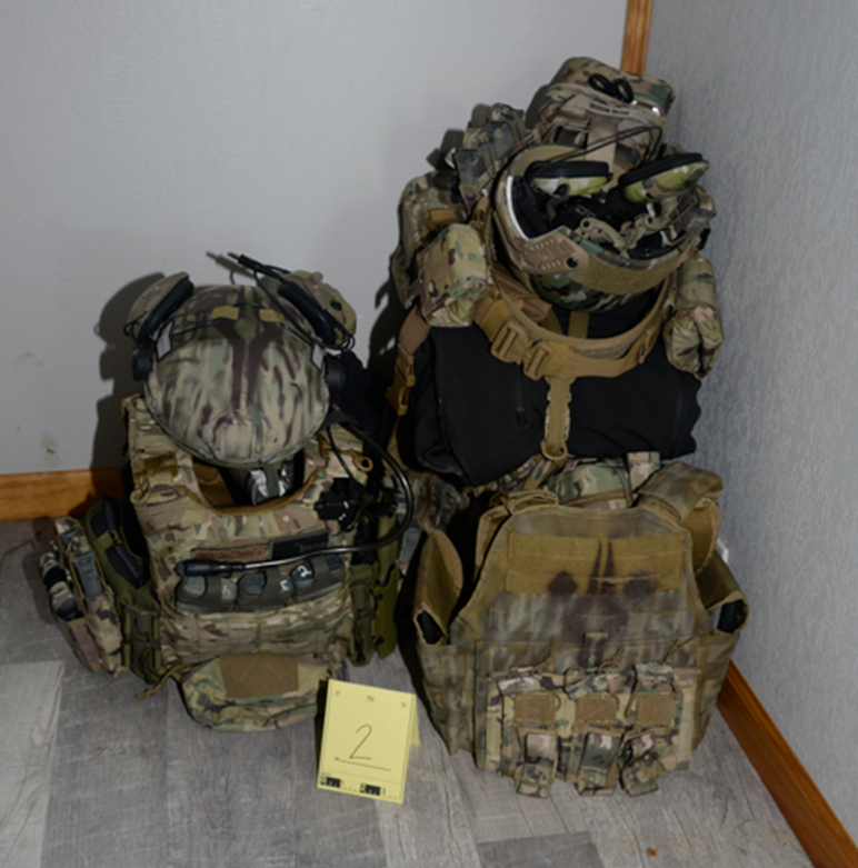 Tactical gear recovered by the FBI from a June 13 search of Eskridge’s residence, from the affidavit filed in the Western District of Missouri.