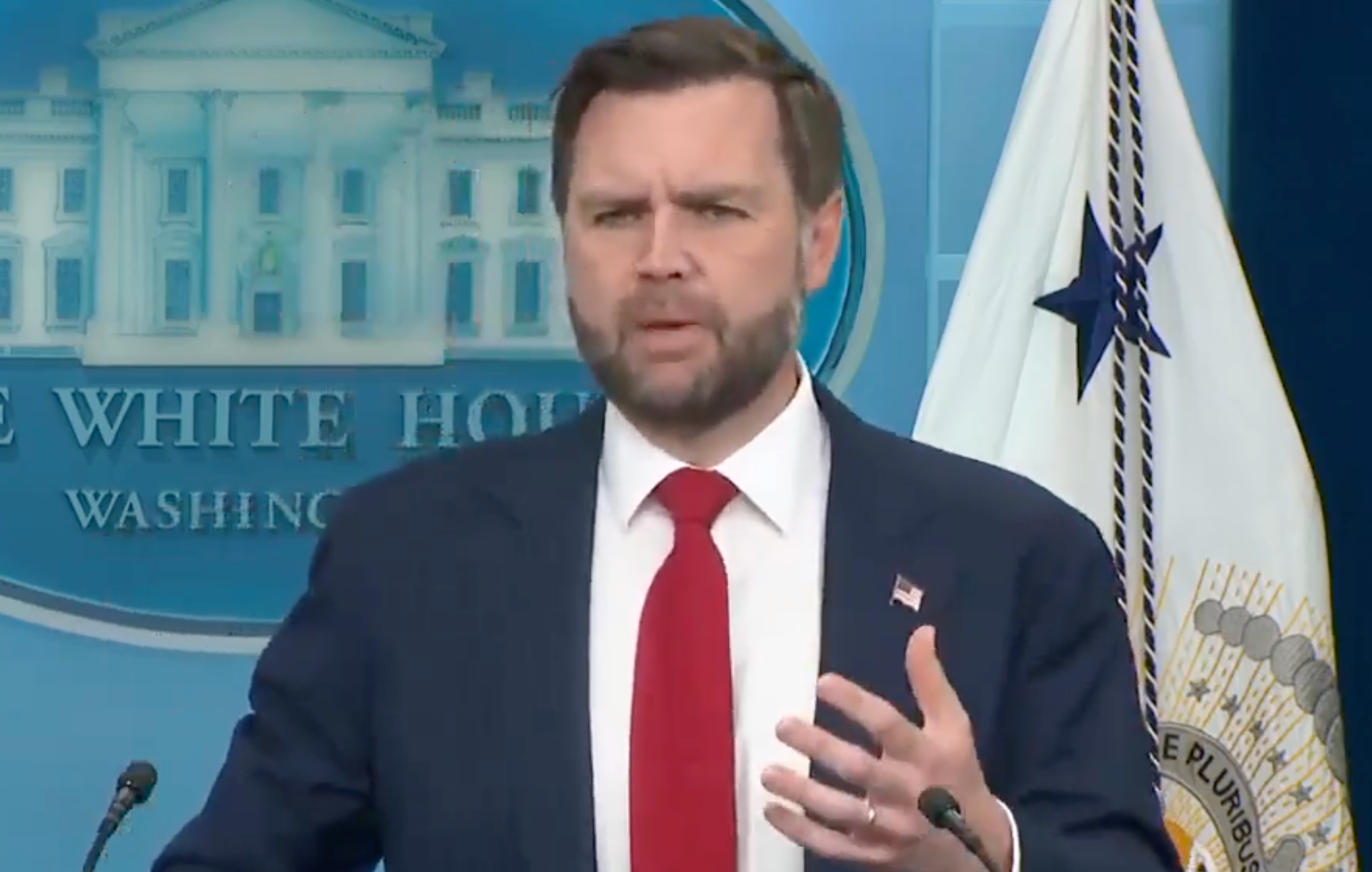 Vice President JD Vance spoke to reporters from the White House Thursday -image from CSPAN video