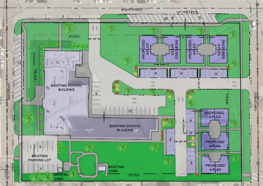 Fifty-four multi-housing units are planned to be built at the site of the former Lincoln Elementary School, 1906 Ash. Courtesy image