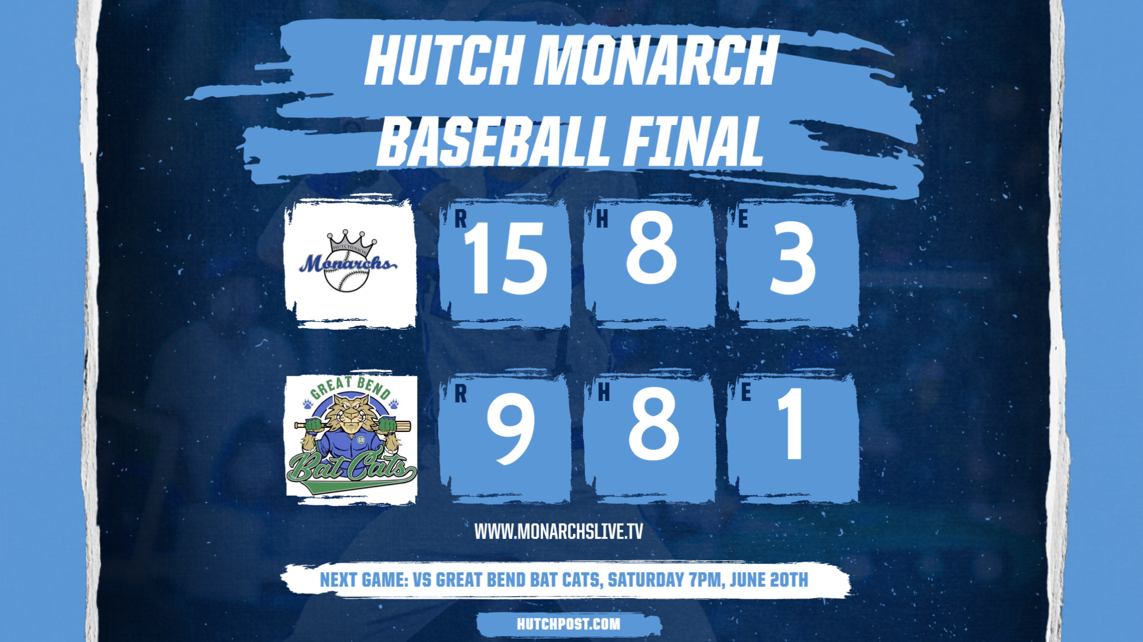 Hutch Monarchs jump on Bat Cats early to win 15-9 in Great Bend.