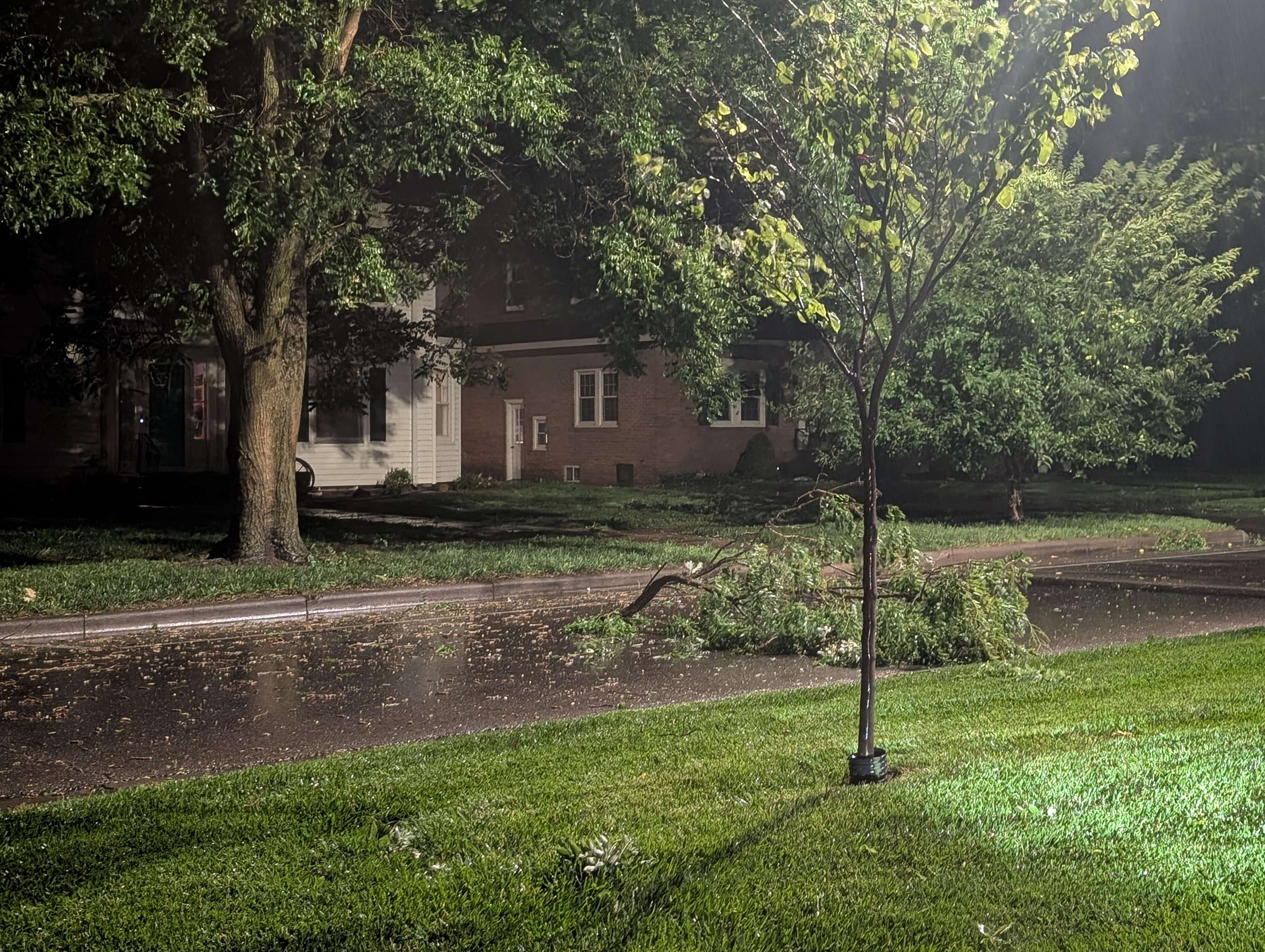 Downed trees and limbs were reported throughout Great Bend as a storm packing wind gusts of 60-70 miles per hour moved through the area around midnight.