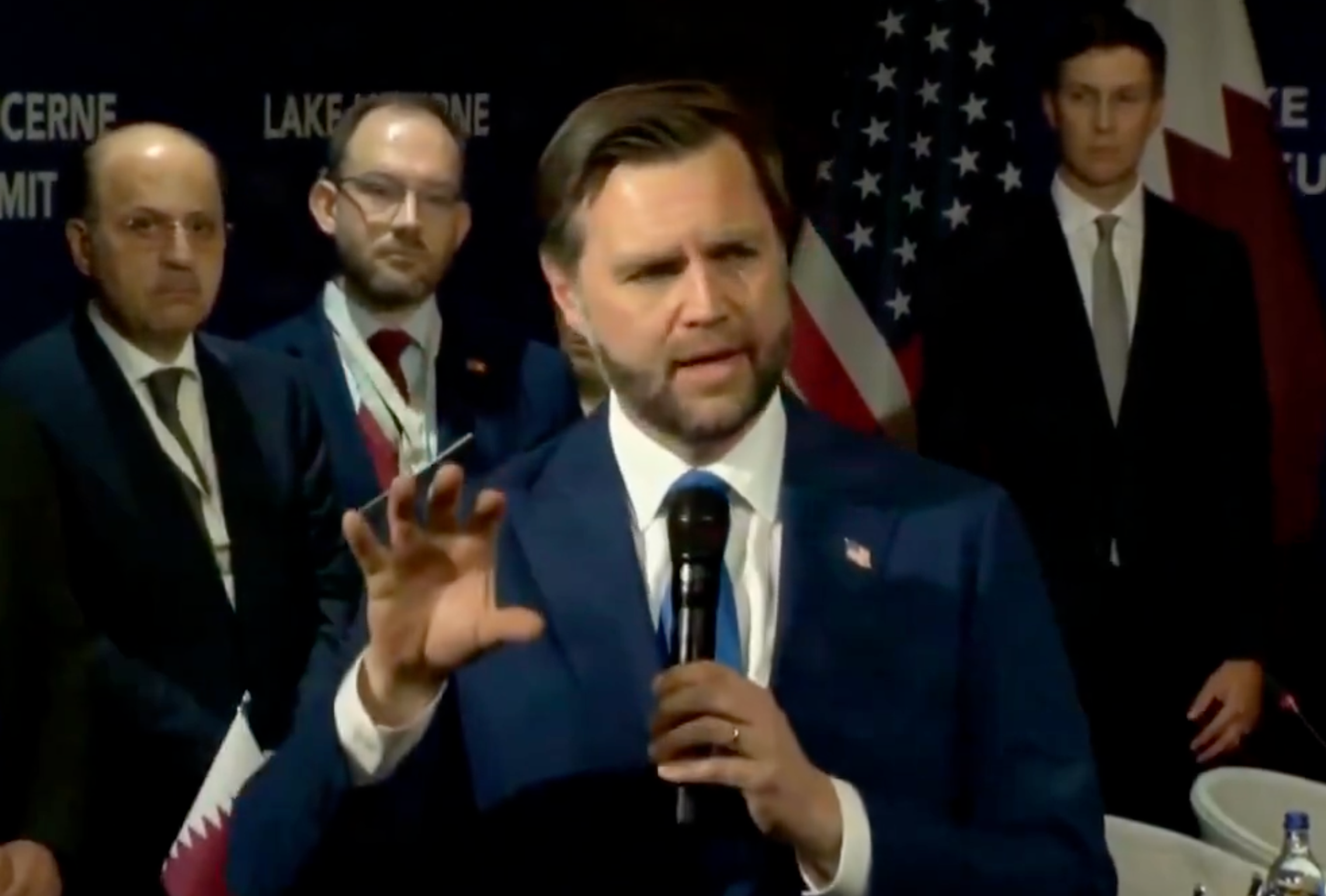U.S. Vice President JD Vance during high-level talks aimed at advancing a deal to end the Middle East conflict, at the Bürgenstock Resort in Obbuergen, near Lucerne, in Switzerland, Sunday, June 21- image from White House video