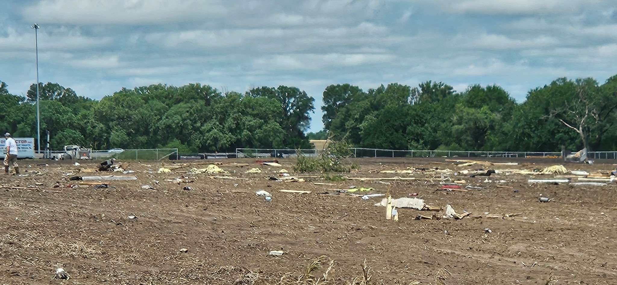 Damage left from an EF tornado that touched down east of Sedgwick in the early morning hours in the early morning hours of June 21, 2026. (Photo courtesy of Karen Boston)