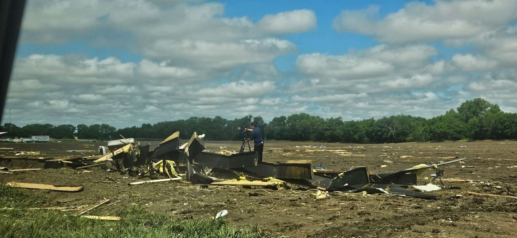 Damage left from an EF tornado that touched down east of Sedgwick in the early morning hours in the early morning hours of June 21, 2026. (Photo courtesy of Karen Boston)