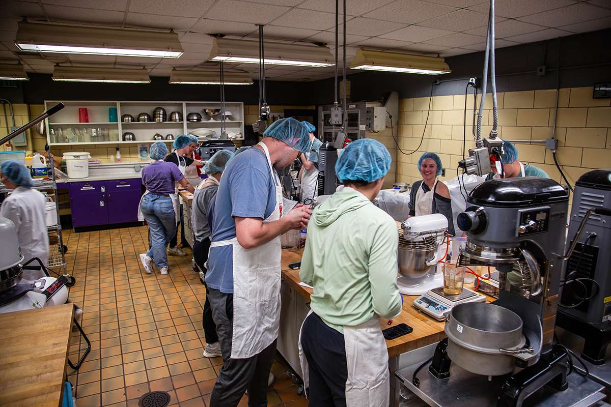 Students in the Department of Grain and Food Science's pilot laboratory develop, test and refine recipes using the same equipment and processes used in commercial bakeries. Photo, Kristina Bonner: Division of Communications and Marketing.&nbsp;