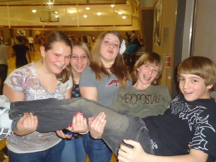 Triston Werth being held by his friends and classmates. From left: Chesley Lindsey, Brandy Ector, Alexis Gonzales, Bradyn Meredith and being held is Triston Werth. Courtesy Photo from Alexis Gonzales