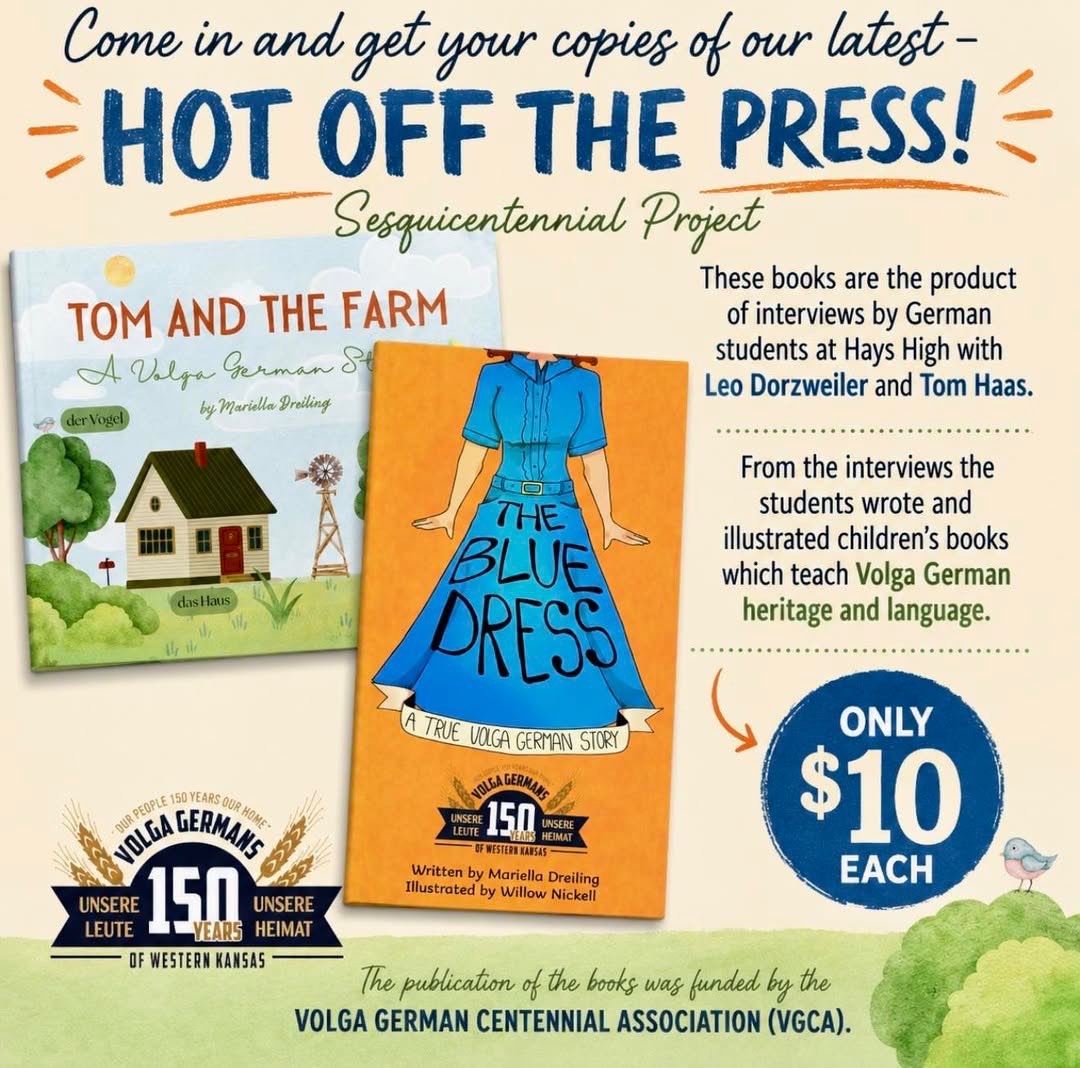 Flyer for both books: "Tom and the Farm" and "The Blue Dress." Photo courtesy of Ellis County Historical Society. &nbsp;