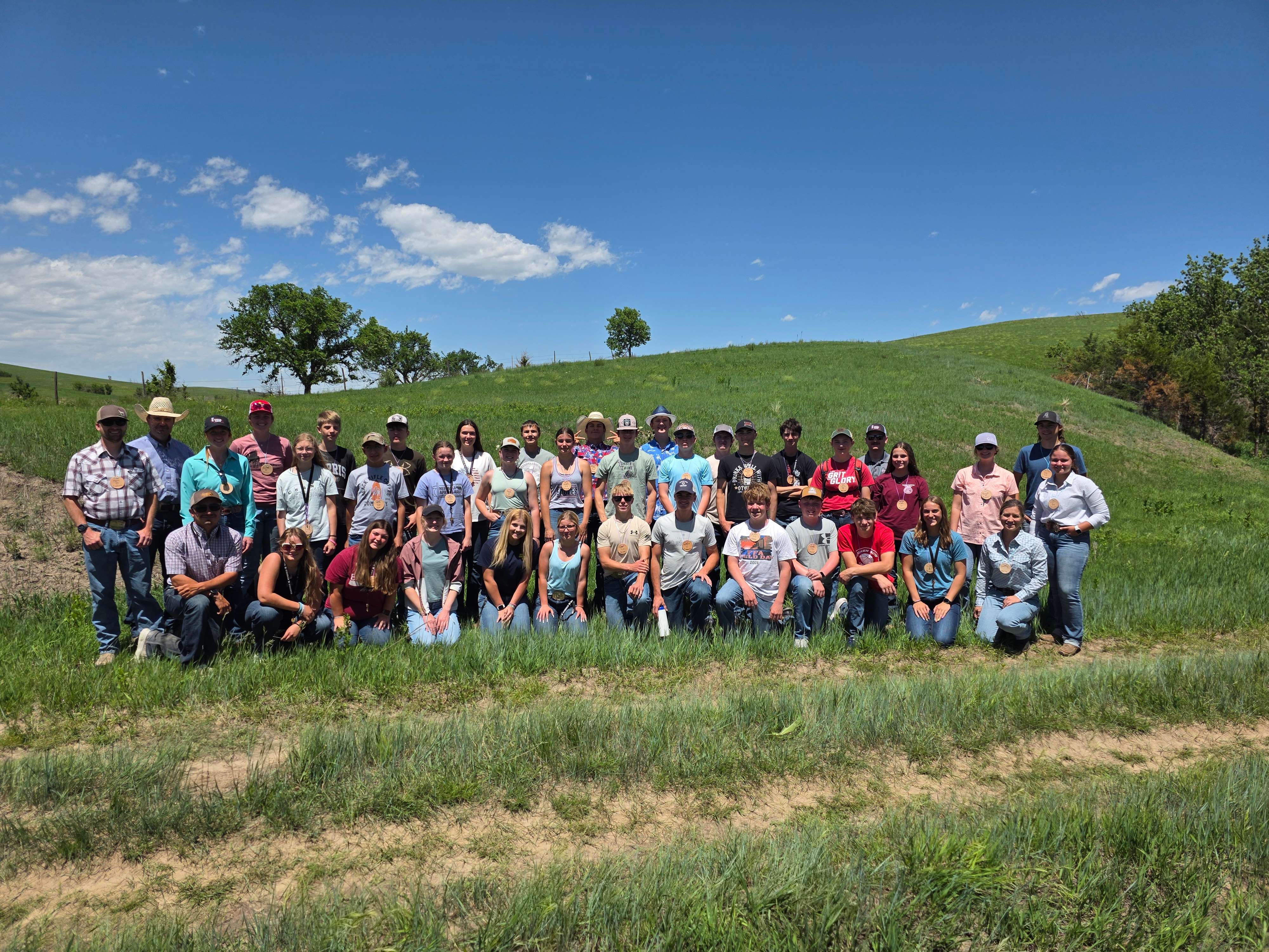 Front Row (kneeling) L-R: Cody Trump (Rancher, Broken Bow), Grace Stahly (Stratton), Marisa Milliken (Rushville),  Madden Kleeb (Broken Bow), Madison Burianek (Pleasant Dale), Jailyn Miller (Tryon), Evan Christen (Steinauer),  Bennett Kuenning (Imperial), Luke Olsen (Harrisburg), Mason Govier (Broken Bow), Rawlins Kleeb (Broken Bow),  Lizzy Skibinski (Ord), Shelly Kelly (Sandhills Task Force, Broken Bow) Middle Row L-R: Matt Zvolanek (NRCS, Grant), Sheridan Wilson (Ag Spire, Arthur), Jadyn Thompson (Ord), Reid  Nutt (Farnam), Langley Dredge (Arcadia), Ayla Salistean (Lincoln), Kayden Kvistad (Chadron), Reese Smith (Bartlett),  Luke Kuenning (Grant), Gunner Wild (Chadron), Lucy Wacker (Lincoln), Kate Barenberg (McCook), Tevyn Pieper  (Sandhills Task Force, Mitchell), Leah Christen (University of Nebraska-Lincoln, Steinauer) Back Row L-R: Scott Stout (Rancher, Curtis), Rachel Otten (Pheasants Forever, Thedford), Tilden Hird (Lincoln),  Preston Kelly (Hay Springs), Emily Bashtovoi (Sidney), Kyptan Scheideler (Scotia), Roudy Schommer (Chadron),  Justin Guggenmos (Ericson), Nathan Wadas (Ord), Ethan Gillham (Lodgepole), Brandon Jelinek (NRCS, Ogallala), Joe  Barenberg (Rancher, McCook)