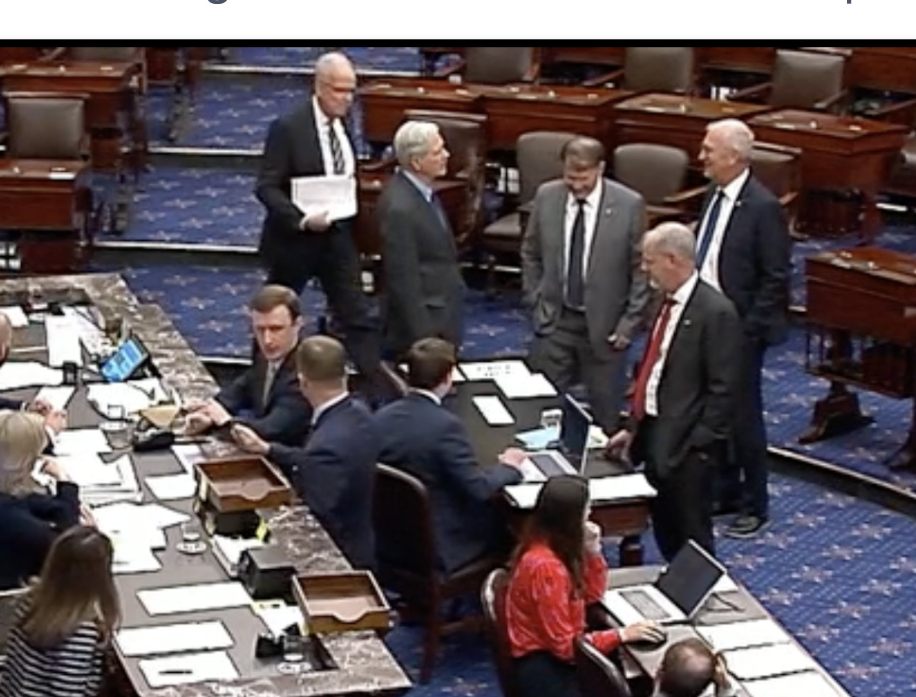 Kansas U.S. Senator Jerry Moran (top left) on the floor of the Senate Tuesday afternoon-image courtesy CSPAN