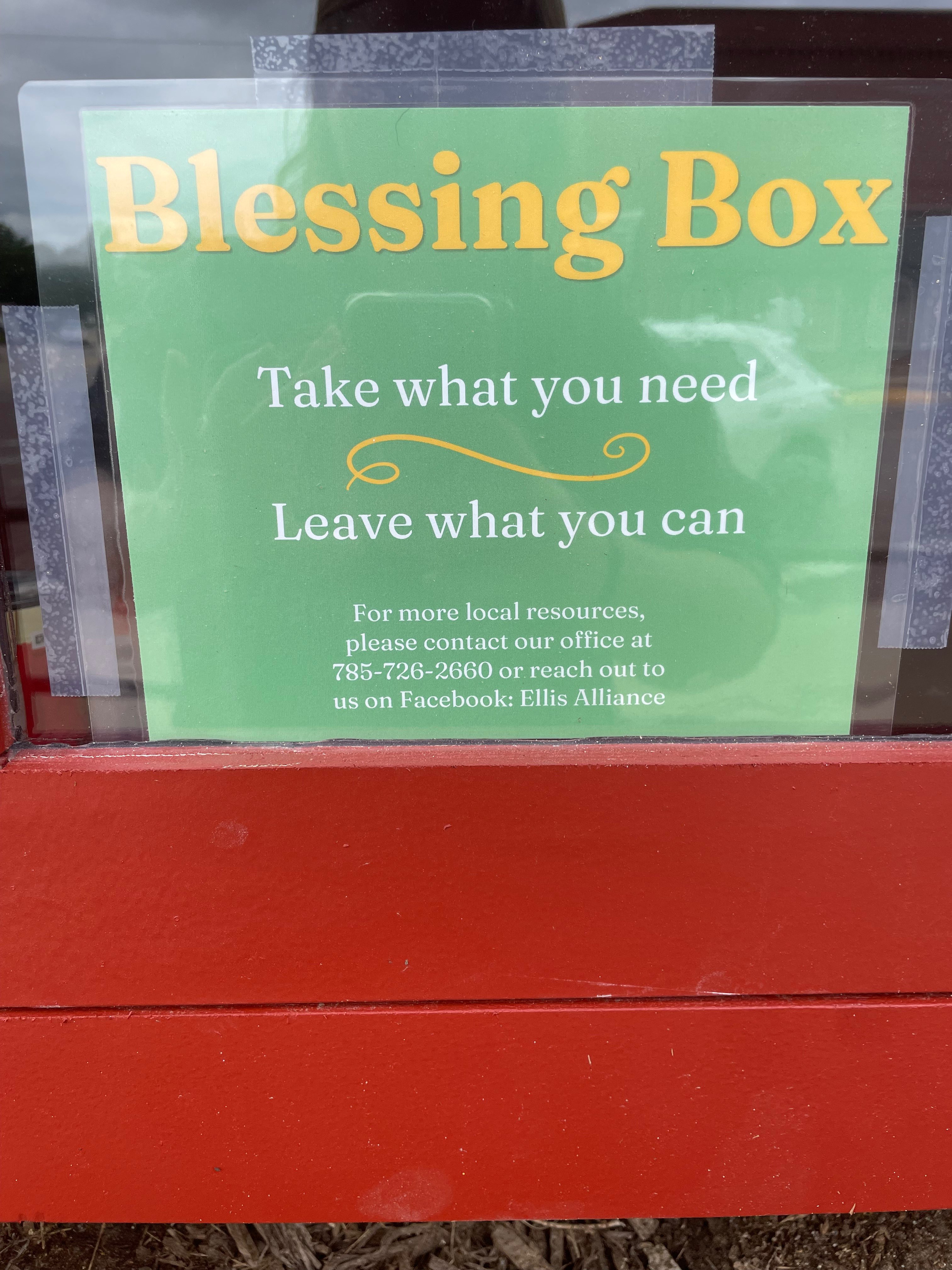 Take what you need, leave what you can is inscribed on the front of the Blessing Box. Courtesy photo