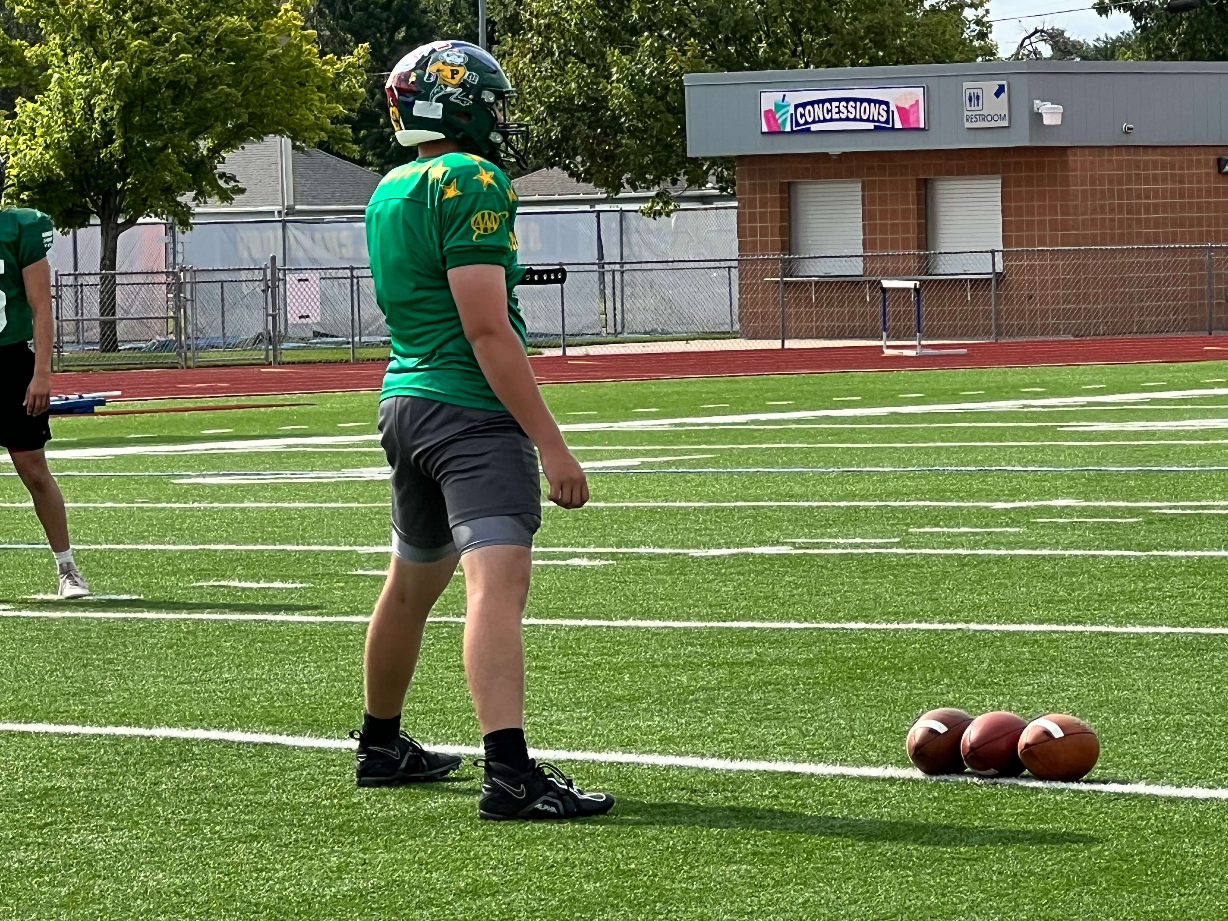 Pratt's Josiah Schmidt gets ready to snap the ball at the West Team camp for the Kansas Shrine Bowl on Tuesday, June 23, 2026 at Gowans Stadium in Hutchinson, Kan. (Hutch Post Photo/Sean Boston)