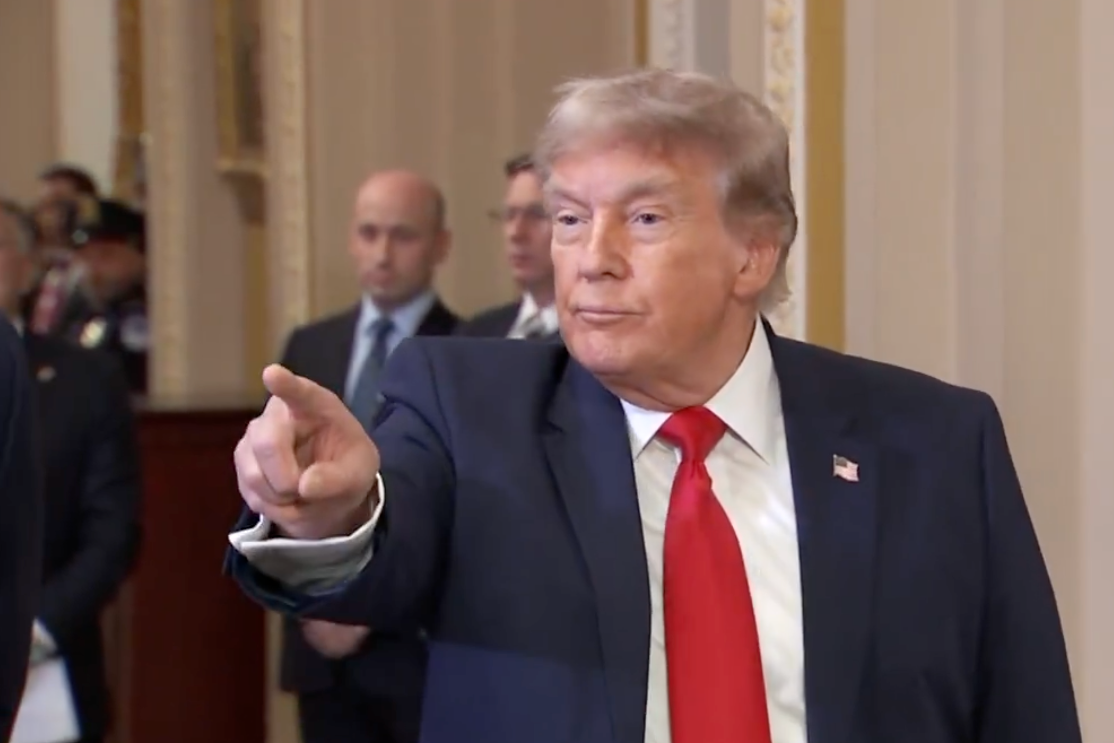 President Trump after his tense lunch meeting with GOP Senators -image from White House video