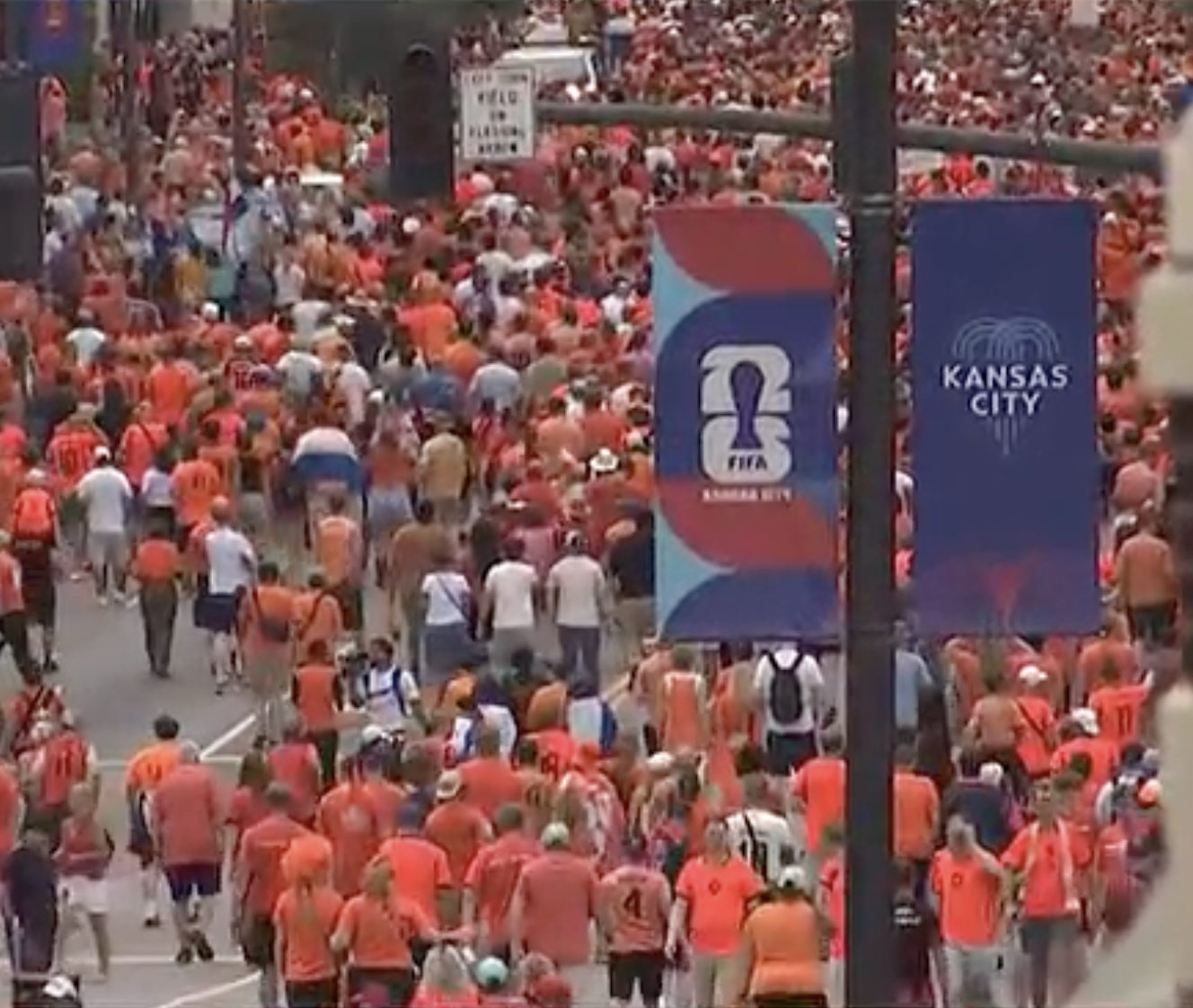 Dutch fans take over portions of Kansas City ahead of the Netherlands game with Tunisia at Kansas City Stadium Thursday night -photo courtesy KCTV