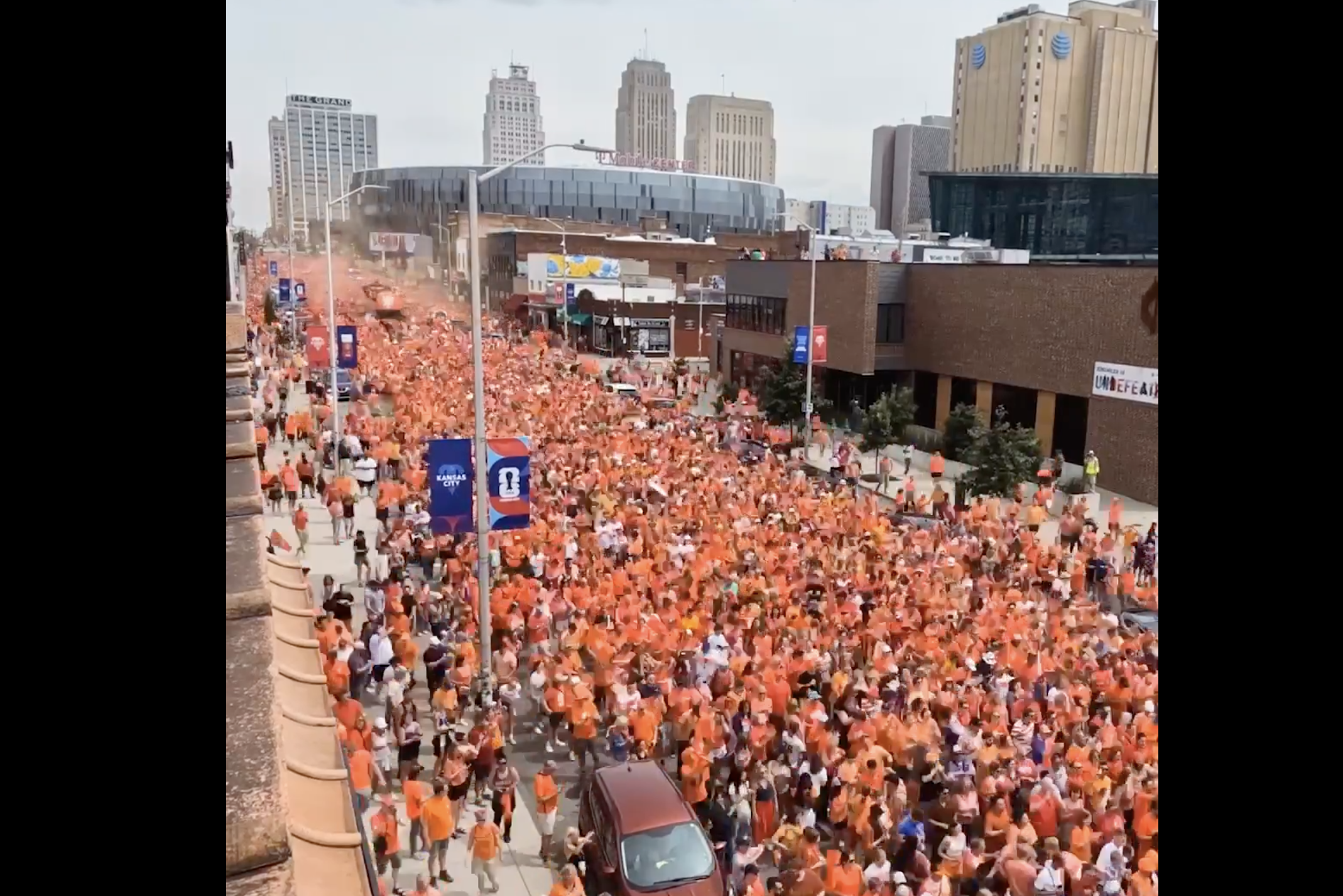 Dutch World Cup fans marching in Kansas City-image from KC Current video