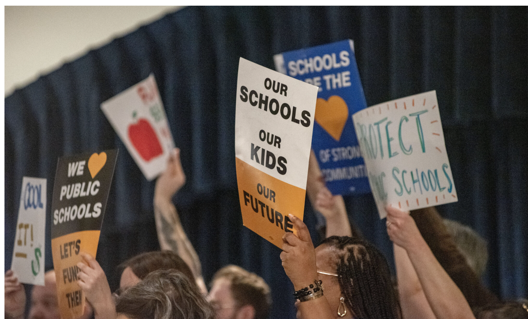 Missouri parents rally in the Missouri Capitol Rotunda Feb. 10, calling for better funding for Missouri’s public schools (Annelise Hanshaw/Missouri Independent).