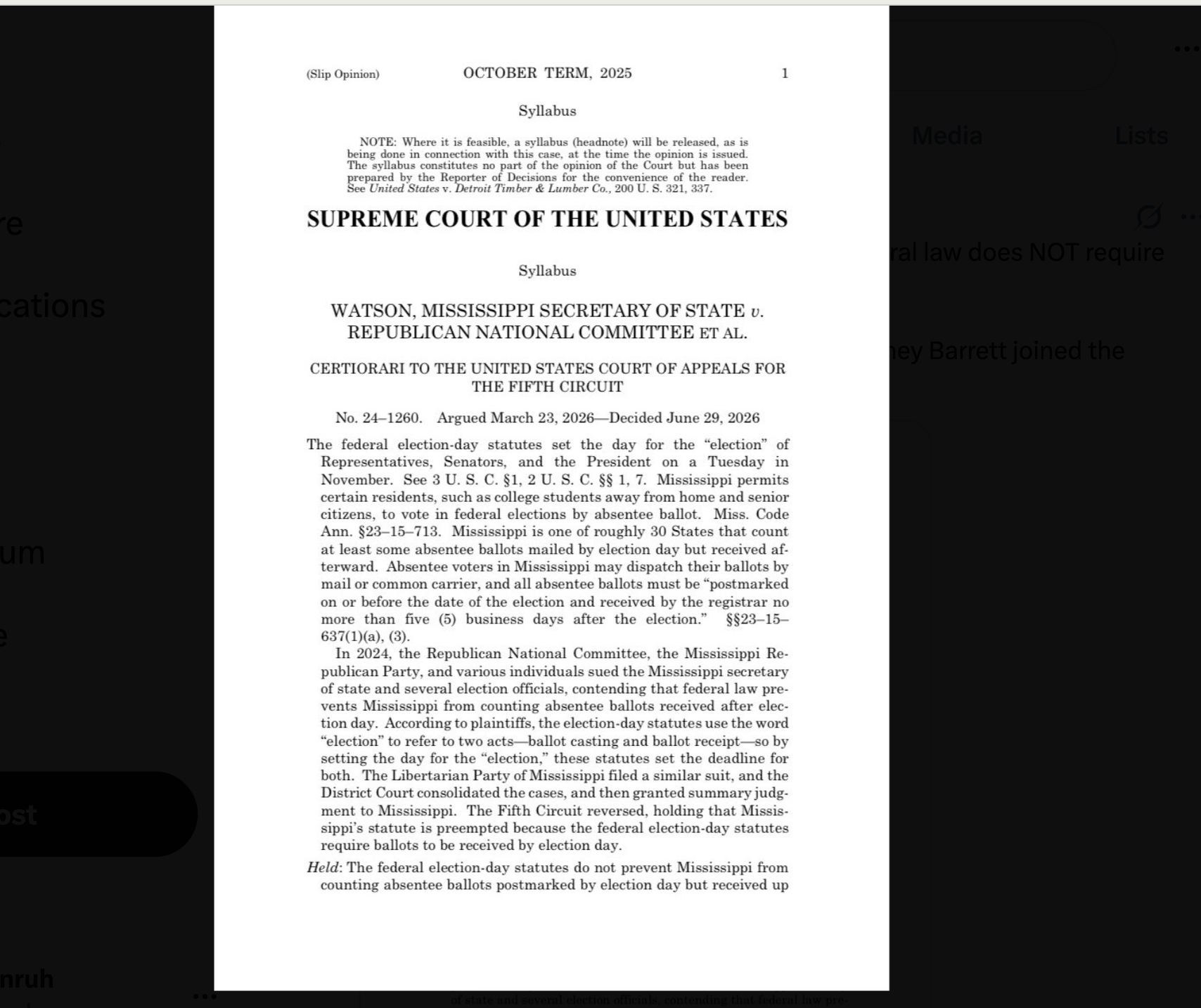 Page one of the opinion