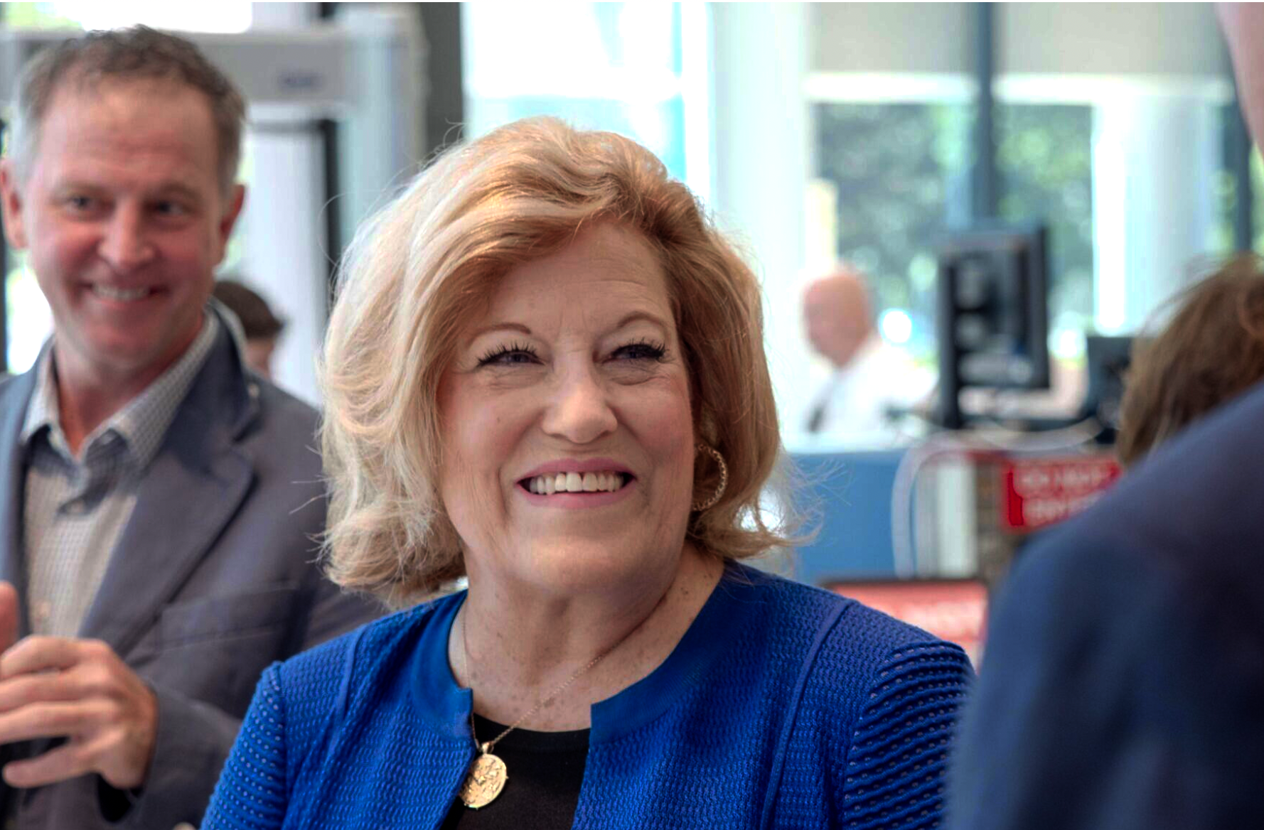 Vicki Schmidt, the Kansas insurance commissioner and a former Kansas senator, earned the Kansas Farm Bureau political action committee’s endorsement in the upcoming Republican primary election for governor. She appears here June 1, 2026, after filing for governor at the election office. (Photo by Sherman Smith/Kansas Reflector)