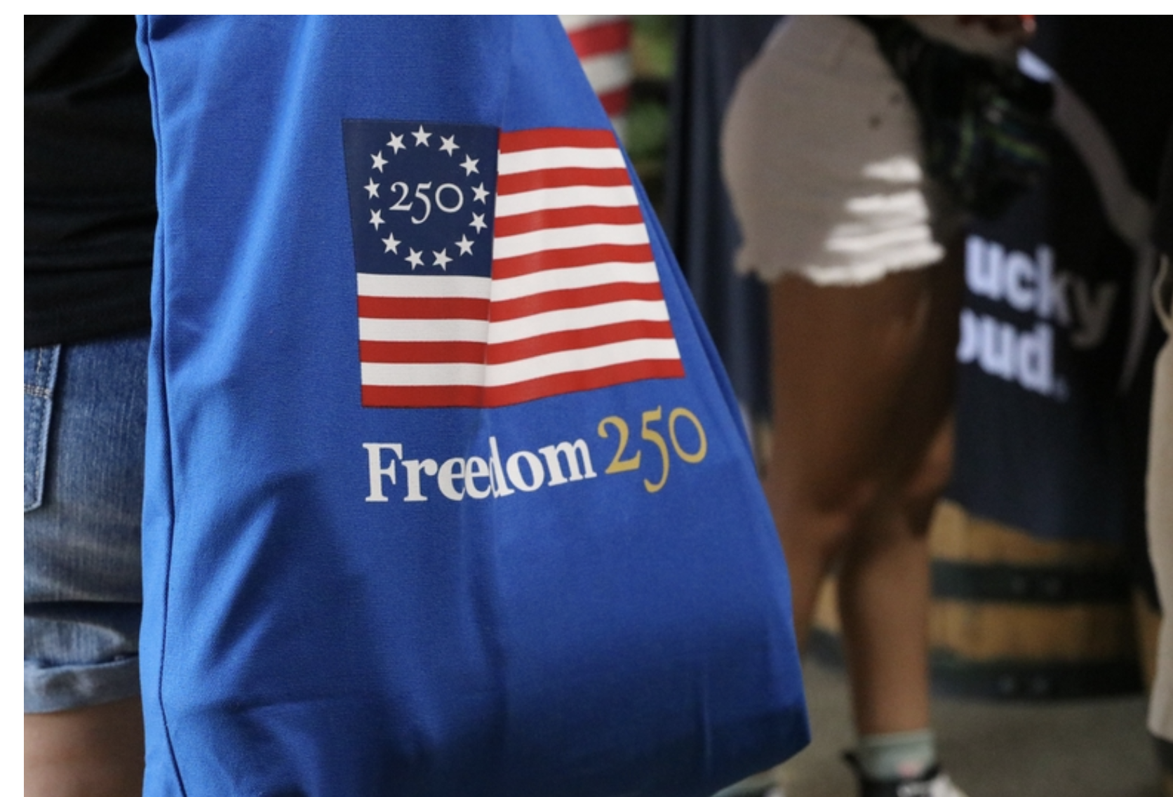A branded bag is seen at Freedom 250’s Great American State Fair in Washington, D.C., on June 30, 2026. (Photo by Sam Gauntt/States Newsroom)