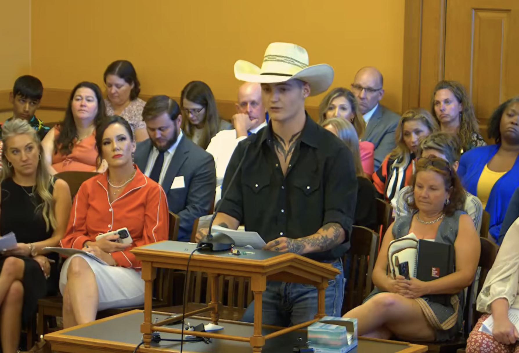 Alexander Preston of Pottawatomie County shares with a special child welfare committee personal experience with the state’s Child Protective Services after the mother of his daughter moved out with the infant in September 2025. (Kansas Reflector screen capture of Kansas Legislature video)