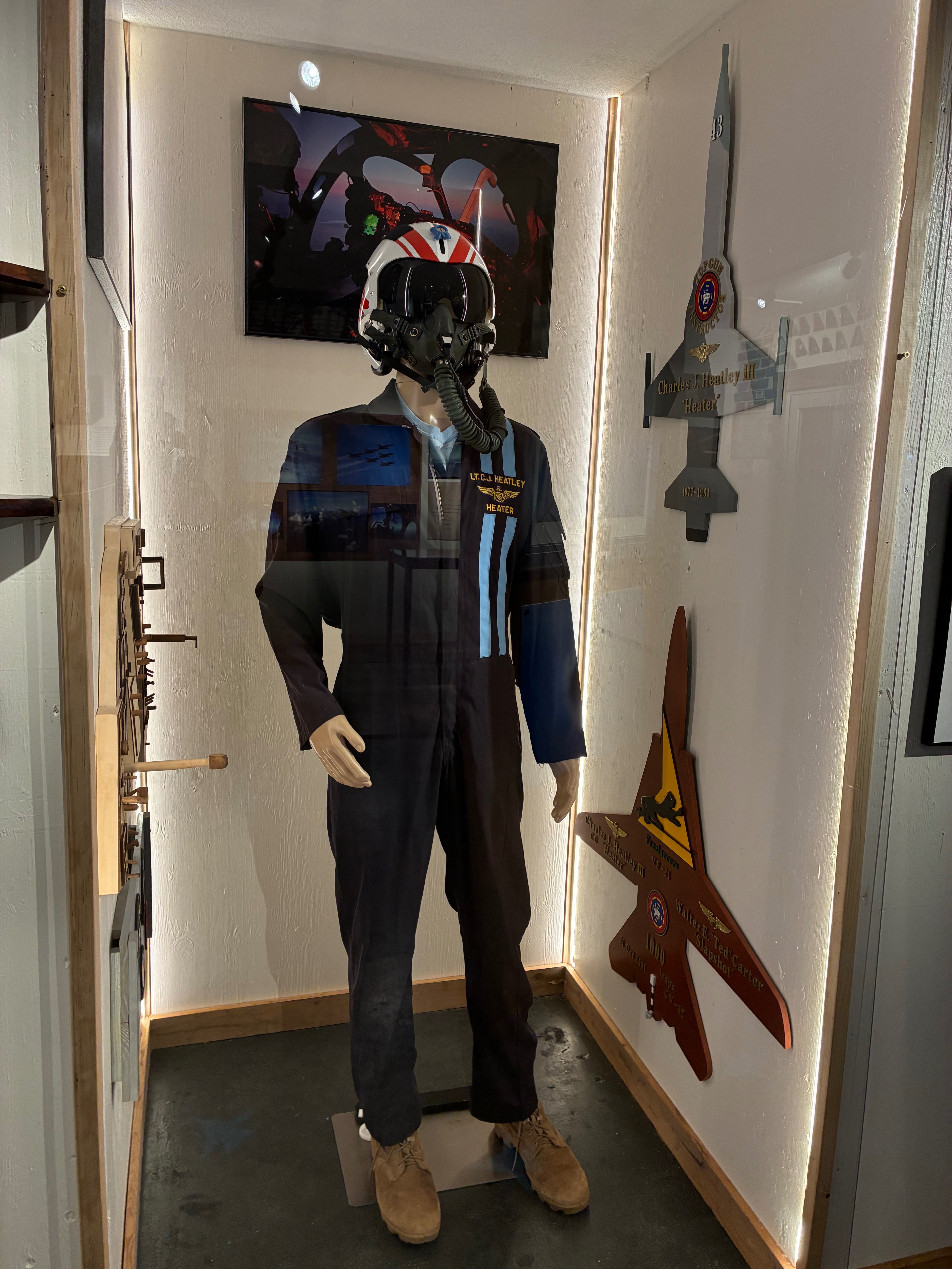 CJ "Heater" Heatleys flight suit on display at the Rosie's TOMCAT &nbsp;Ready Room. Photo by Alin Hett/Hays Post