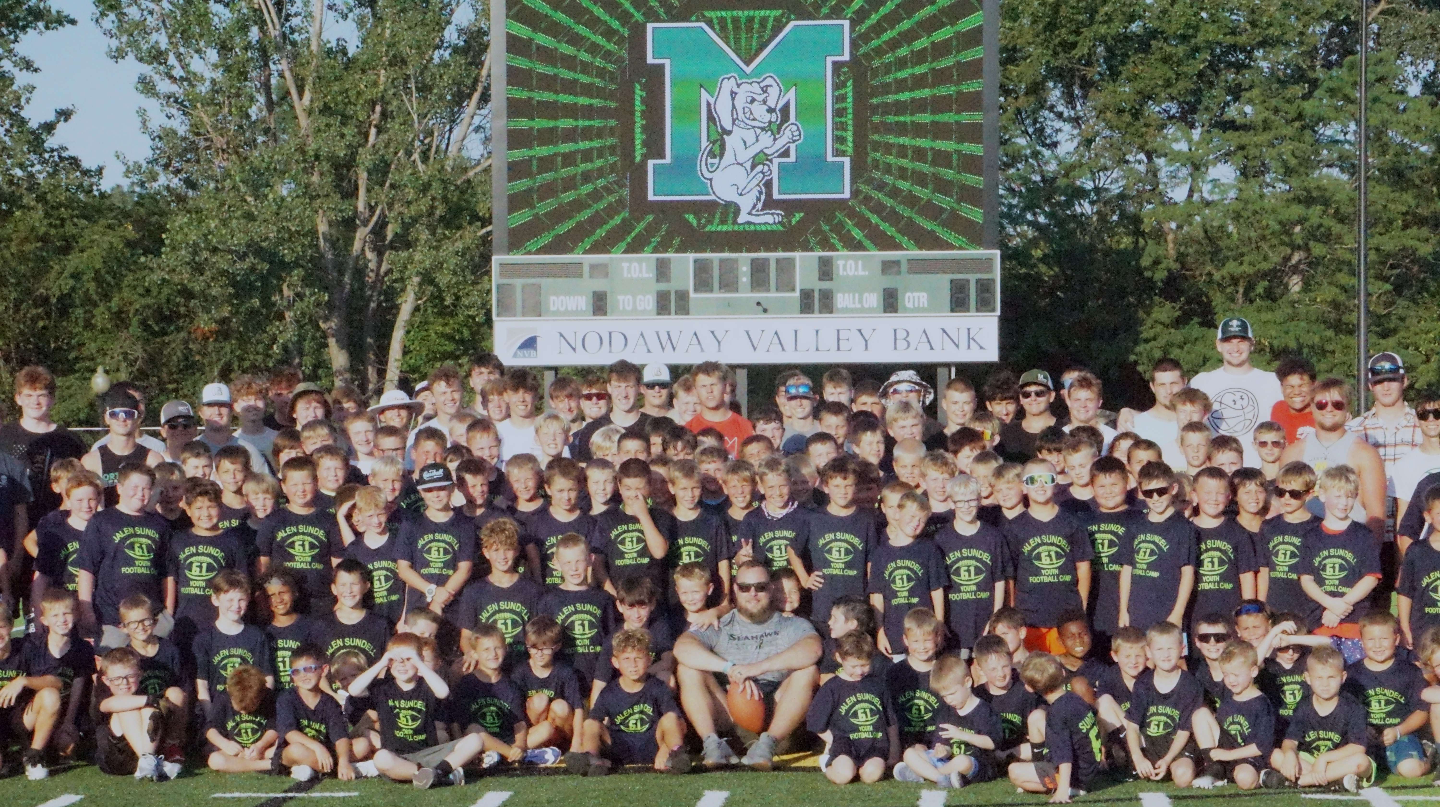 A large group participated in the first ever youth football camp hosted by Maryville alum and Super Bowl champion Jalen Sundell/ Photo by Matt Pike