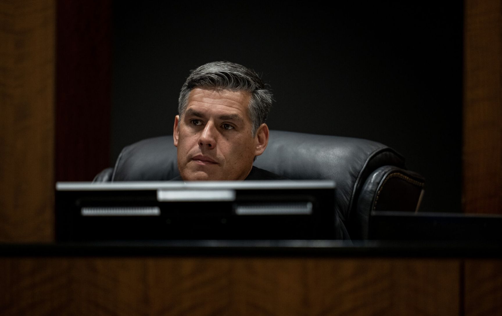 Fourth District Court Judge Tony Graf listens during a preliminary hearing for Tyler Robinson, the Utah man accused of fatally shooting Charlie Kirk, in Provo on July 7, 2026. (Pool photo by Trent Nelson/The Salt Lake Tribune)