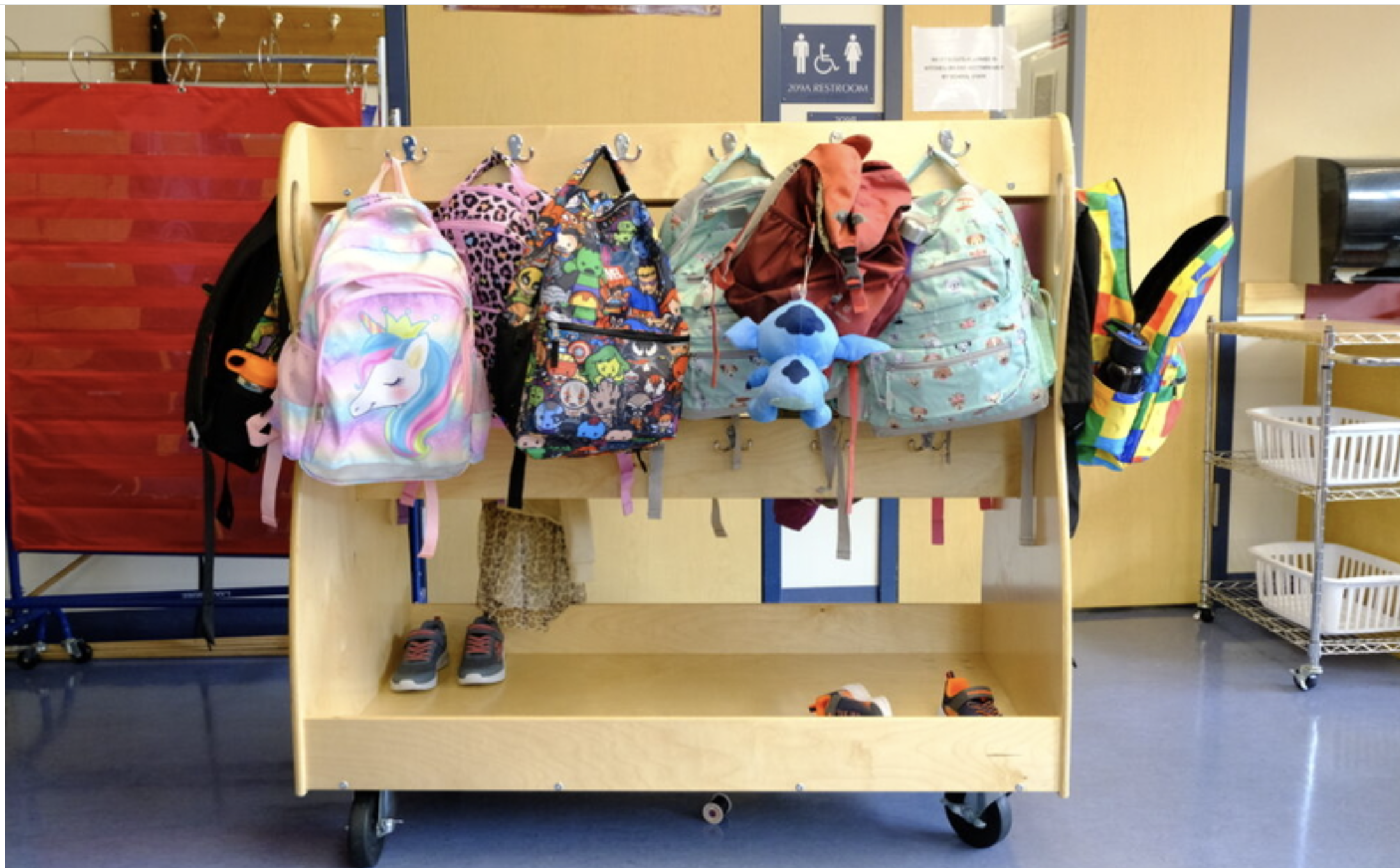  Student backpacks seen on the first day of school last year at Harborview Elementary School in Juneau, Alaska. Fifteen Democratic-led states are suing the Trump administration over cuts to a $1 billion school mental health grant program. (Photo by Corinne Smith/Alaska Beacon)