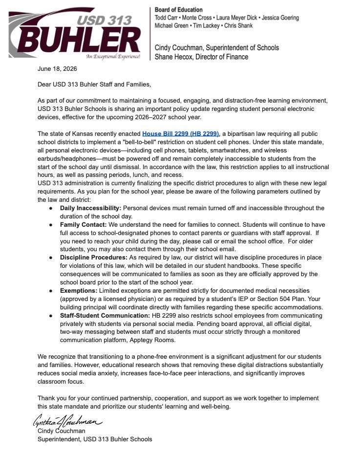 USD 313 letter to staff and families.