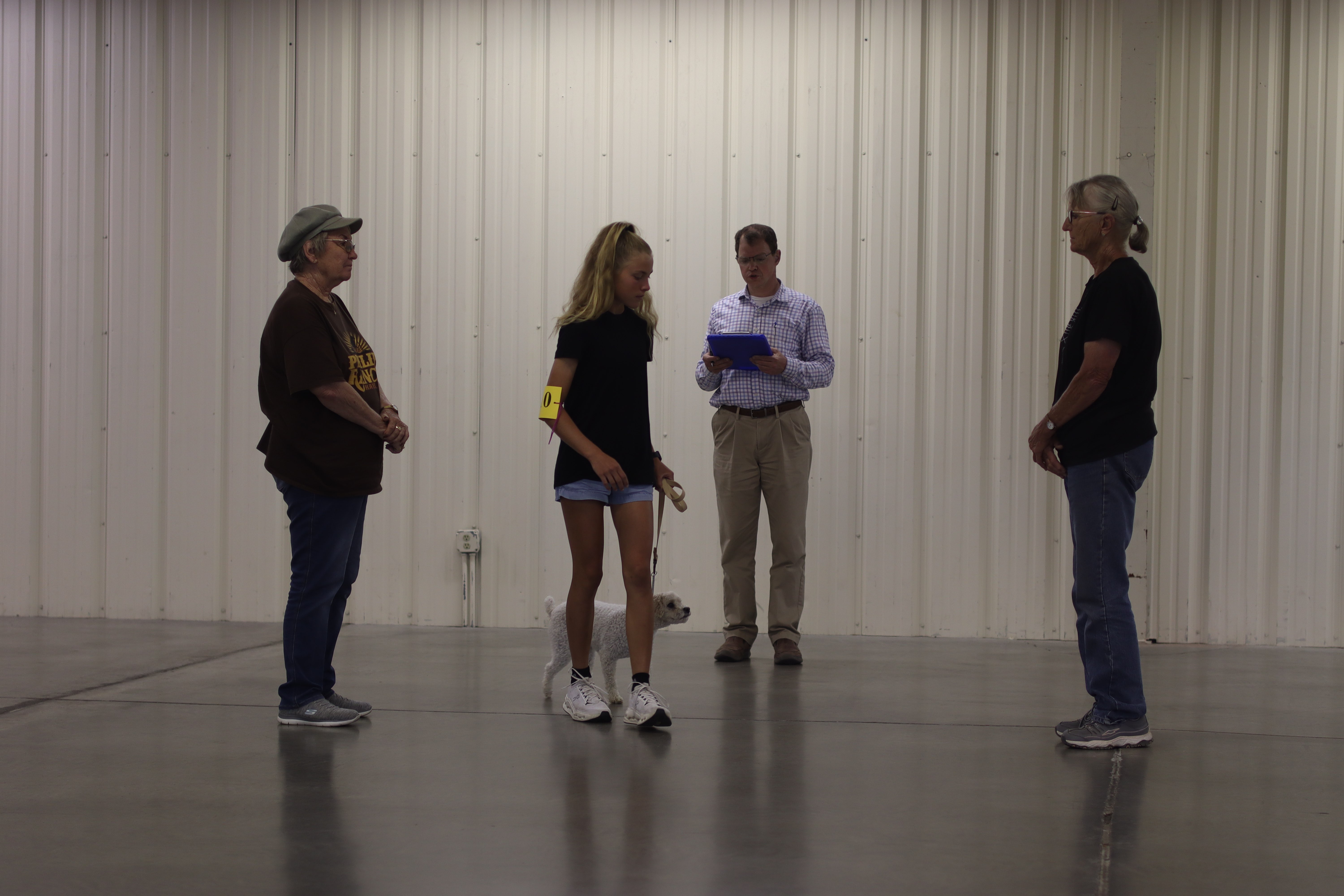 Audrey and Chibro doing a figure 8 around ECF staff while Judge Will Clark takes notes. Photo by Alin Hett/Hays Post