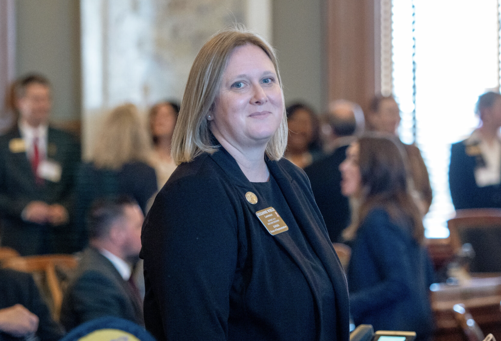 Rep. Suzanne Wikle, D-Lawrence, appears during a Jan. 28, 2026, session of the House. She faces a challenge from a self-described socialist candidate in the August 2026 primary. (Photo by Sherman Smith/Kansas Reflector)