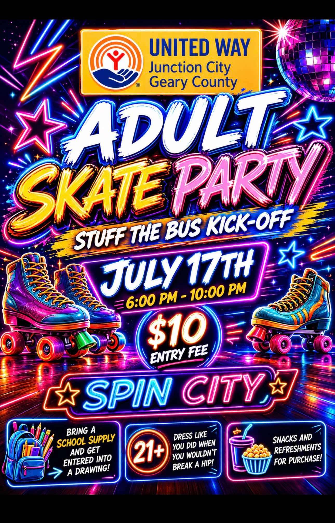 Adult Skate Party - United Way of Junction City - Geary Couty
