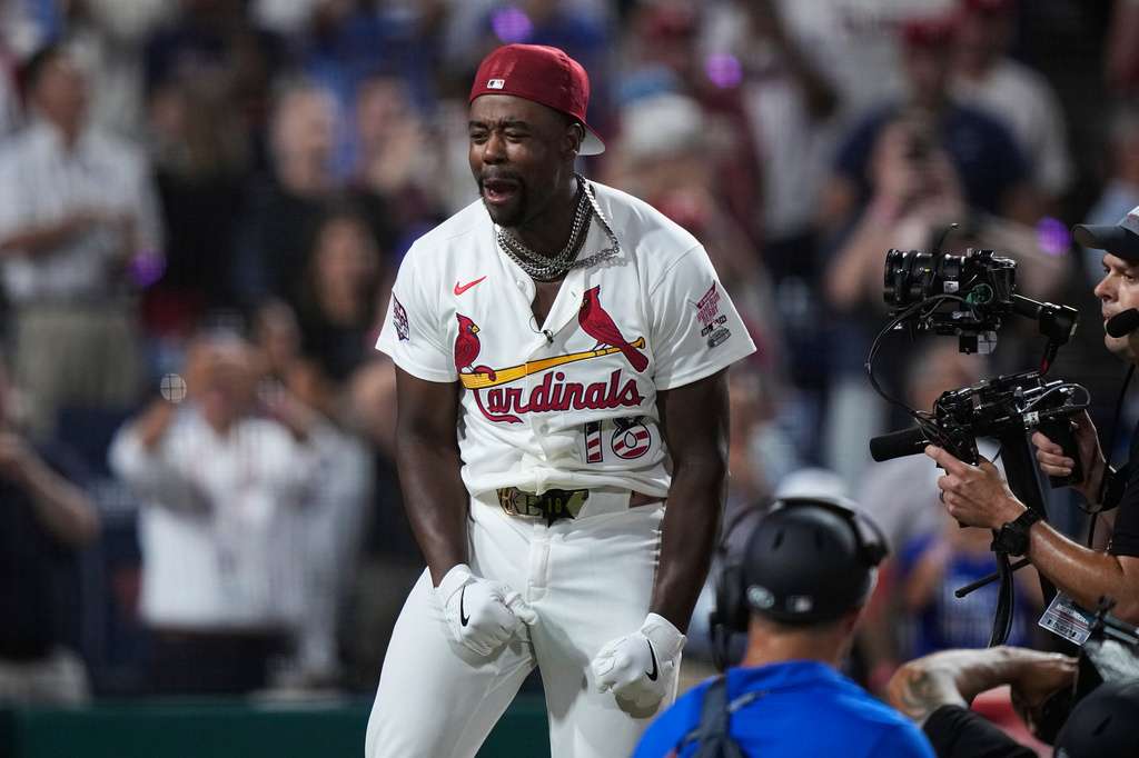 St. Louis Cardinals' Jordan Walker celebrates winning the MLB baseball All-Star Home Run Derby, Monday, July 13, 2026, in Philadelphia. (AP Photo/Matt Slocum)