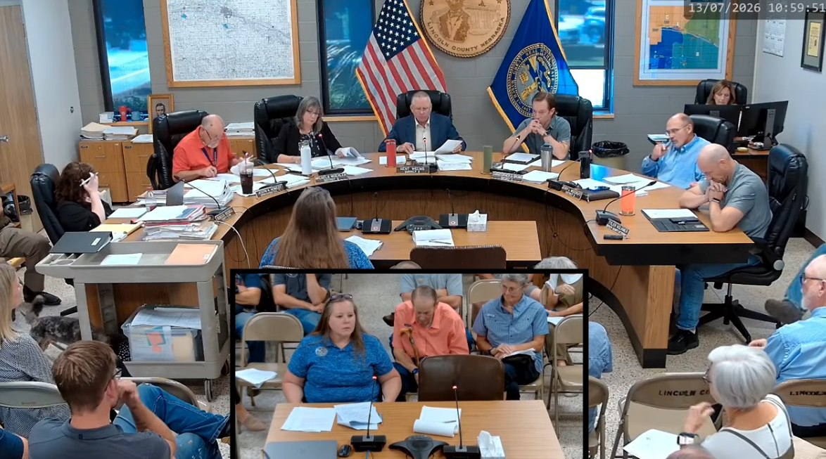 Lincoln County Planning and Zoning Administrator Judy Clark outlines the county's research into data center regulations during Monday's Board of Commissioners meeting, detailing consultations with state agencies, utilities and other communities as officials continue developing proposed standards.