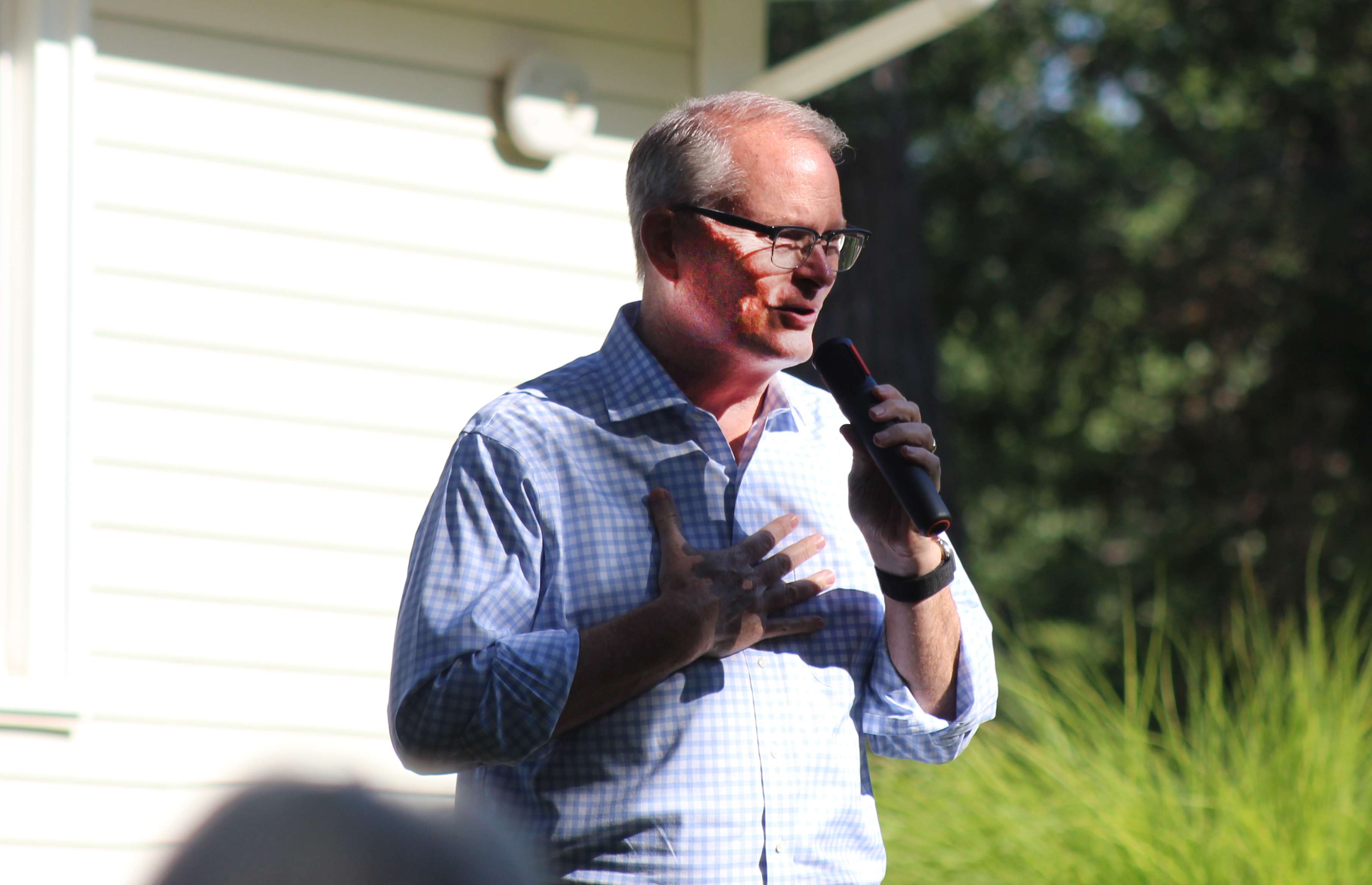 Adam Hamilton, candidate for U.S. Senate from Kansas, speaking during a campaign stop in Hays on Sunday. Photo by Cristina Janney/Hays Post