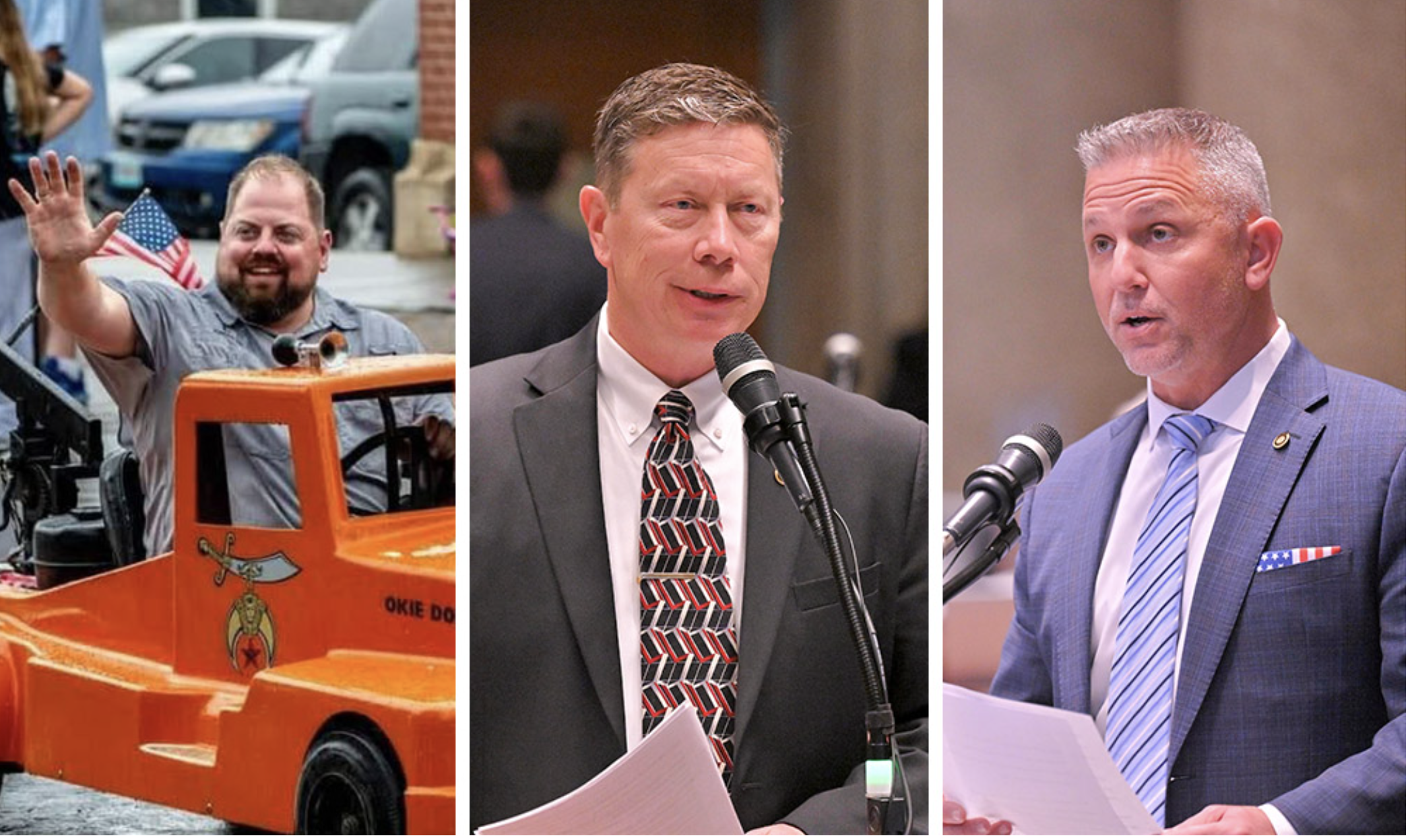 Restaurant and pub owner Ryan Gerster of St. Joseph, state Rep. Sean Pouche of Kansas City and state Rep. Mike Jones of Kansas City are facing off in the Republican primary for Missouri State Senate in District 34. (Photo provided by Gerster and Tim Bommel/House Communications)