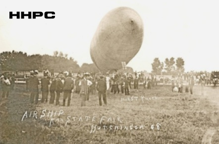 Grandstand Events - Old Kansas State Fairgrounds - Airship  1908 by Hirst. Courtesy of the Conard-Harmon Collection.