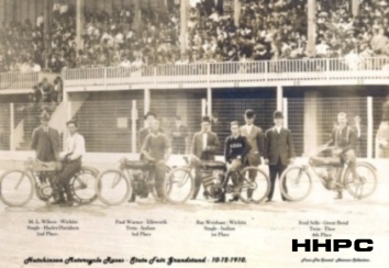 Grandstand Events - Hutchinson Motorcycle Races Class Winners - State Fair Grandstand - Oct. 12, 1910. Courtesy of the Conard-Harmon Collection.