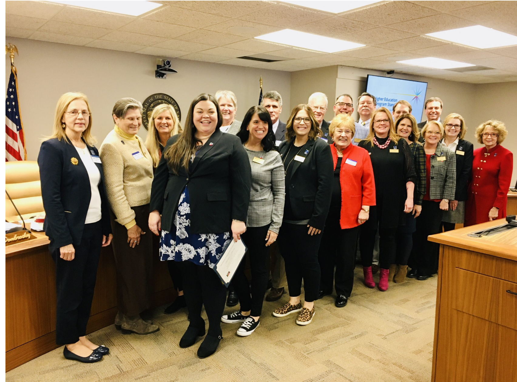 Jean Clifford, left, stands with state board members and Kansas Teacher of the Year winners. (Photo submitted by Jean Clifford)