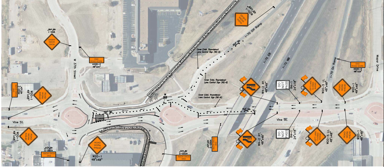 The crosswalk near West 37th Street roundabout on north Vine Street will be modified with safety enhancements. Courtesy image
