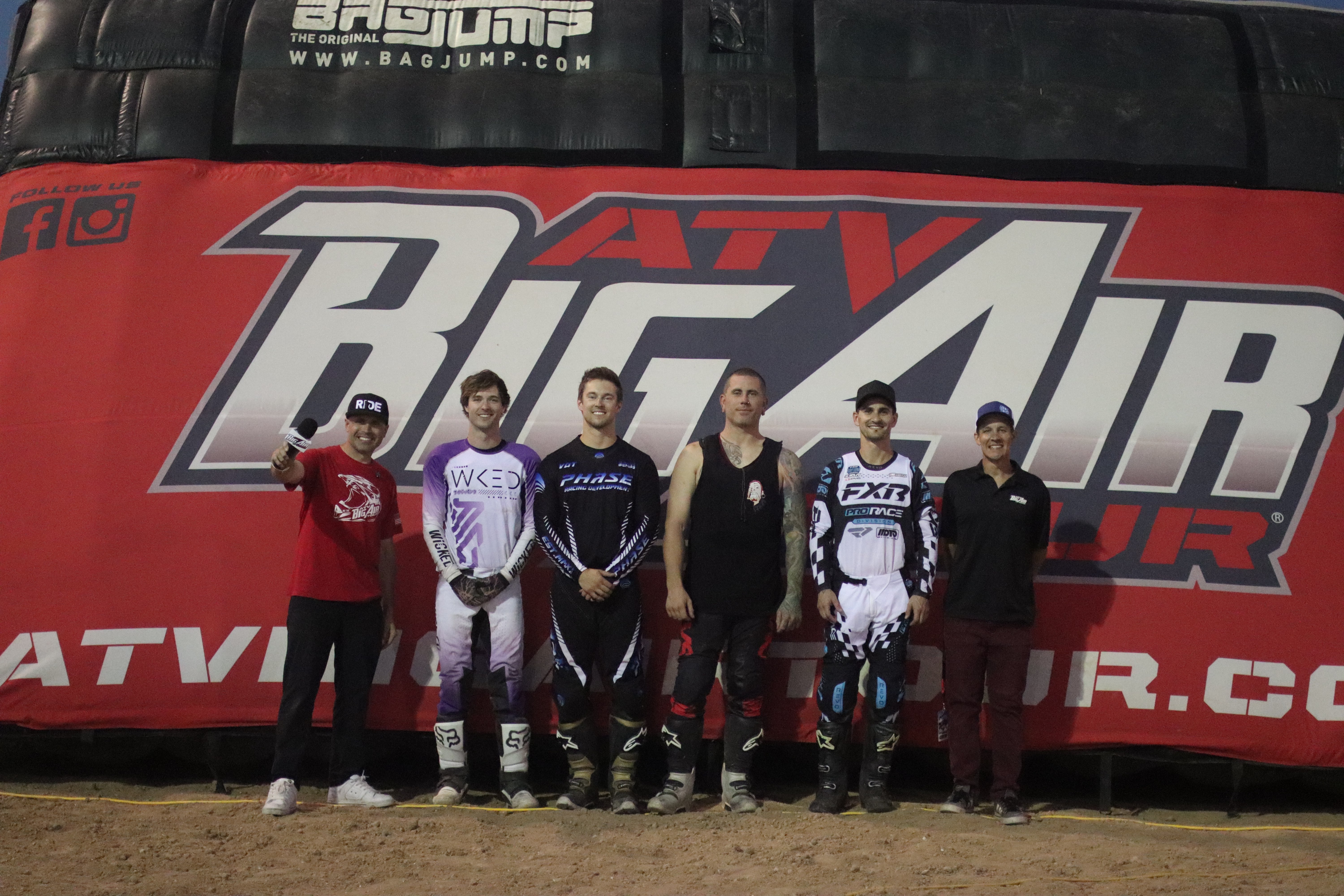 ATV Big Air Tour team, from left: MC Dustin Grice, Minnesota native John Langaas, Minnesota native Nick Rogers, Arizona native Jake Cohoe, Colorado native Anthony Murray and Founder Derek Guetter. Photo by Alin Hett/Hays post
