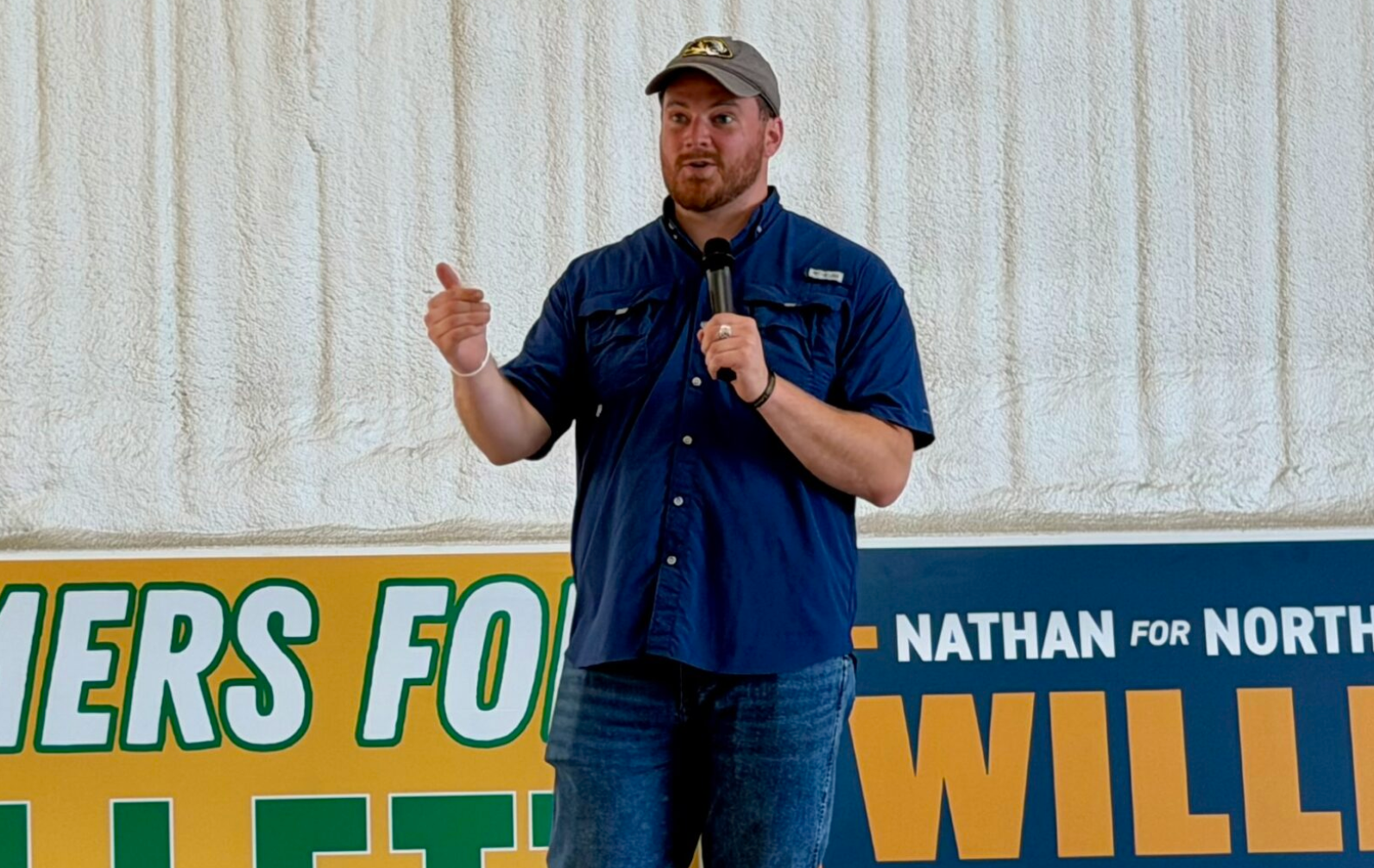 Kansas City Councilman Nathan Willett speaks to voters near Maryville, Missouri on July 1 during his run to represent Missouri’s 6th Congressional District (Steph Quinn/Missouri Independent).