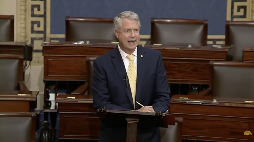 Senator Roger Marshall speaks on the U.S. Senate Floor (Courtesy Abbi Enders, Sen. Marshall's office)