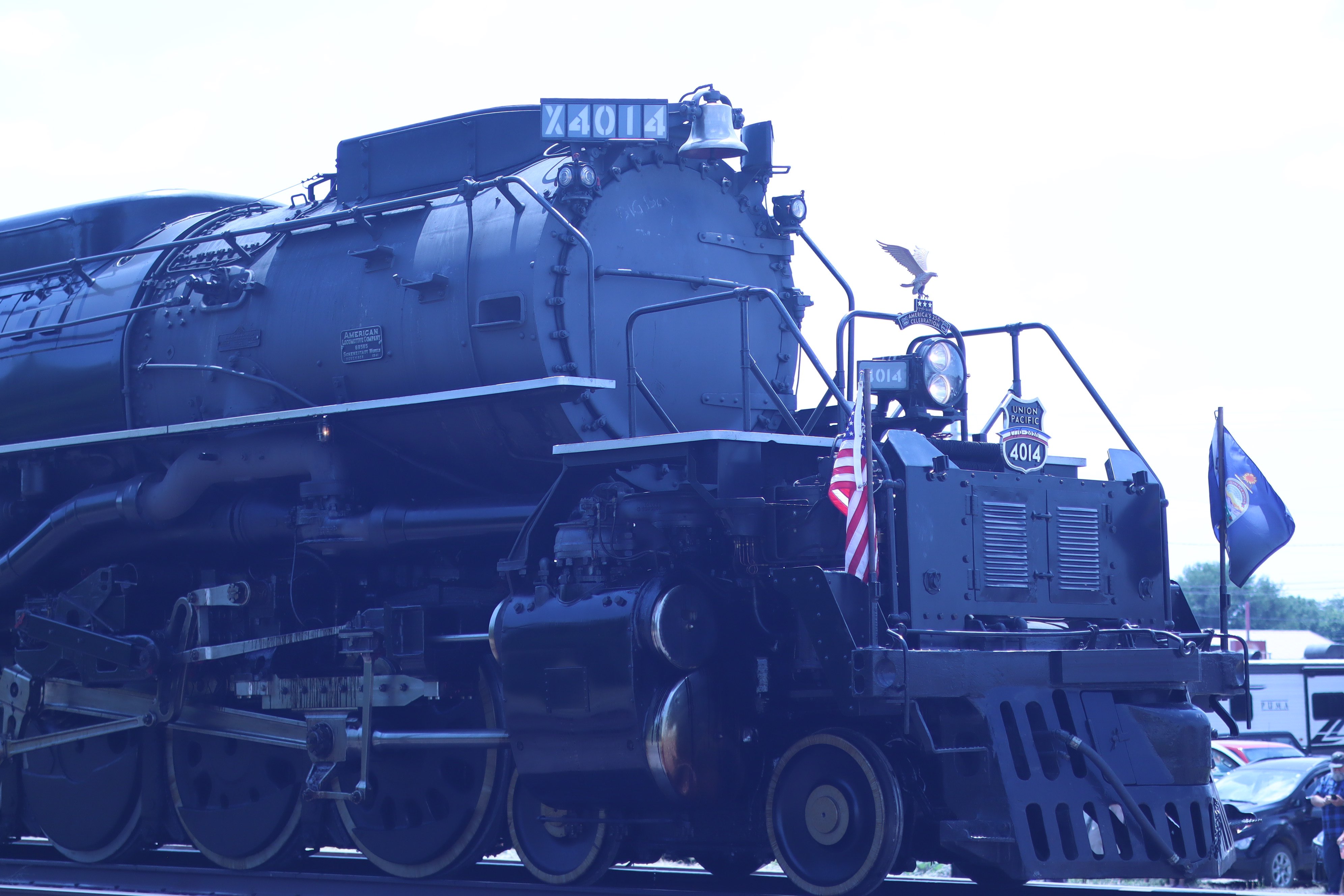 Union Pacific's “Big Boy” No. 4014 pulling into Hays on July 24, 2026, as part of its coast-to-coast tour celebrating America's 250th anniversary. Photo by Alin Hett/Hays Post.&nbsp;<br>