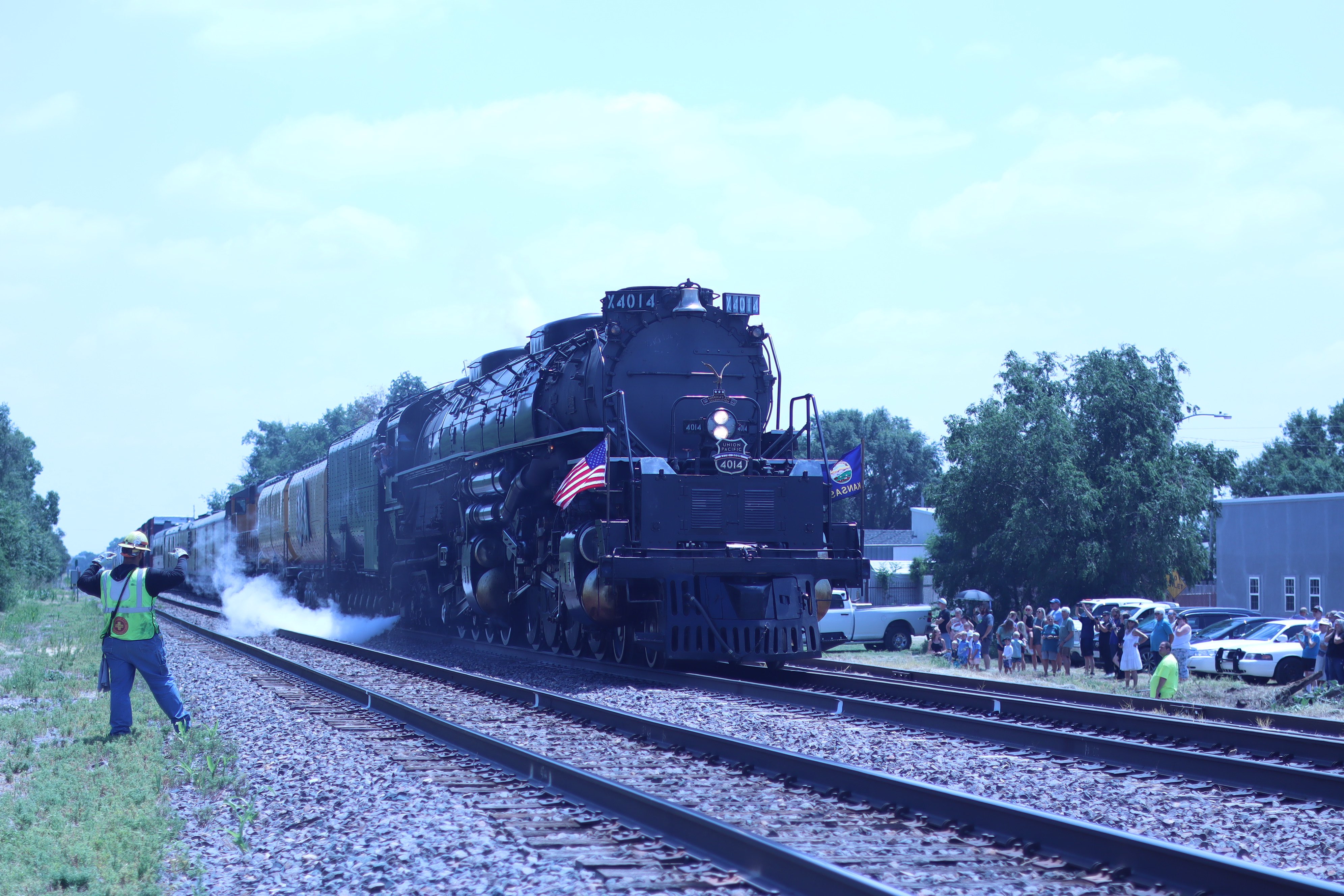 Union Pacific's "Big Boy" No. 4014, the world's largest operating steam locomotive, sits on display in Hays during a stop on its 2026 "America's Heartland Tour. Photo by Alin Hett/Hays Post.&nbsp;<br>