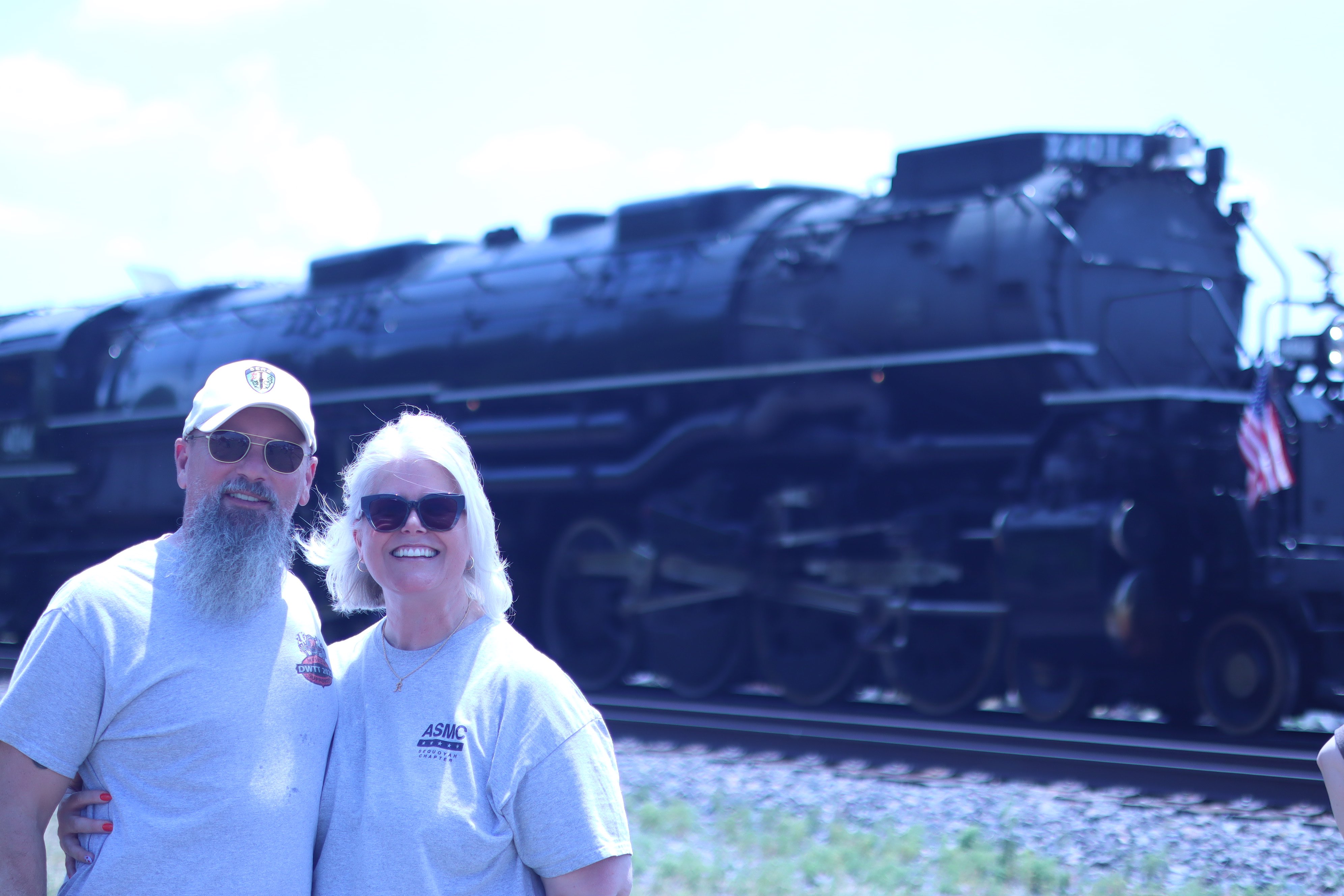Jeff and Ronna Forbes from Choctaw, Oklahoma, pose for a picture in front of Union Pacific's “Big Boy” No. 4014. Photo by Alin Hett/Hays Post