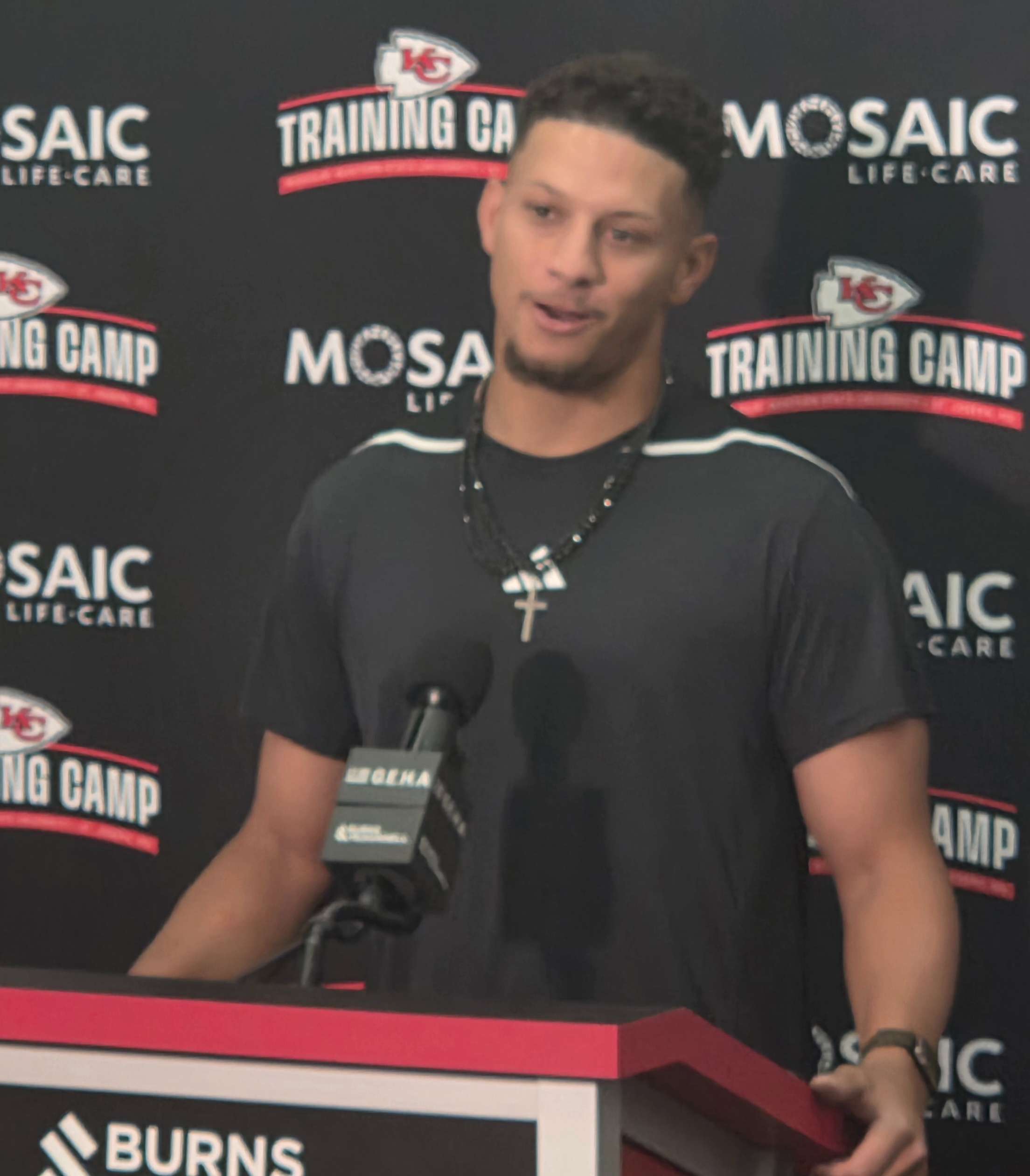 Chiefs quarterback Patrick Mahomes spoke to the media ahead of Kansas City Chiefs Training Camp at Missouri Western State University as Chiefs rookies and quarterbacks reporterted to MoWest/ Photo by Matt Pike